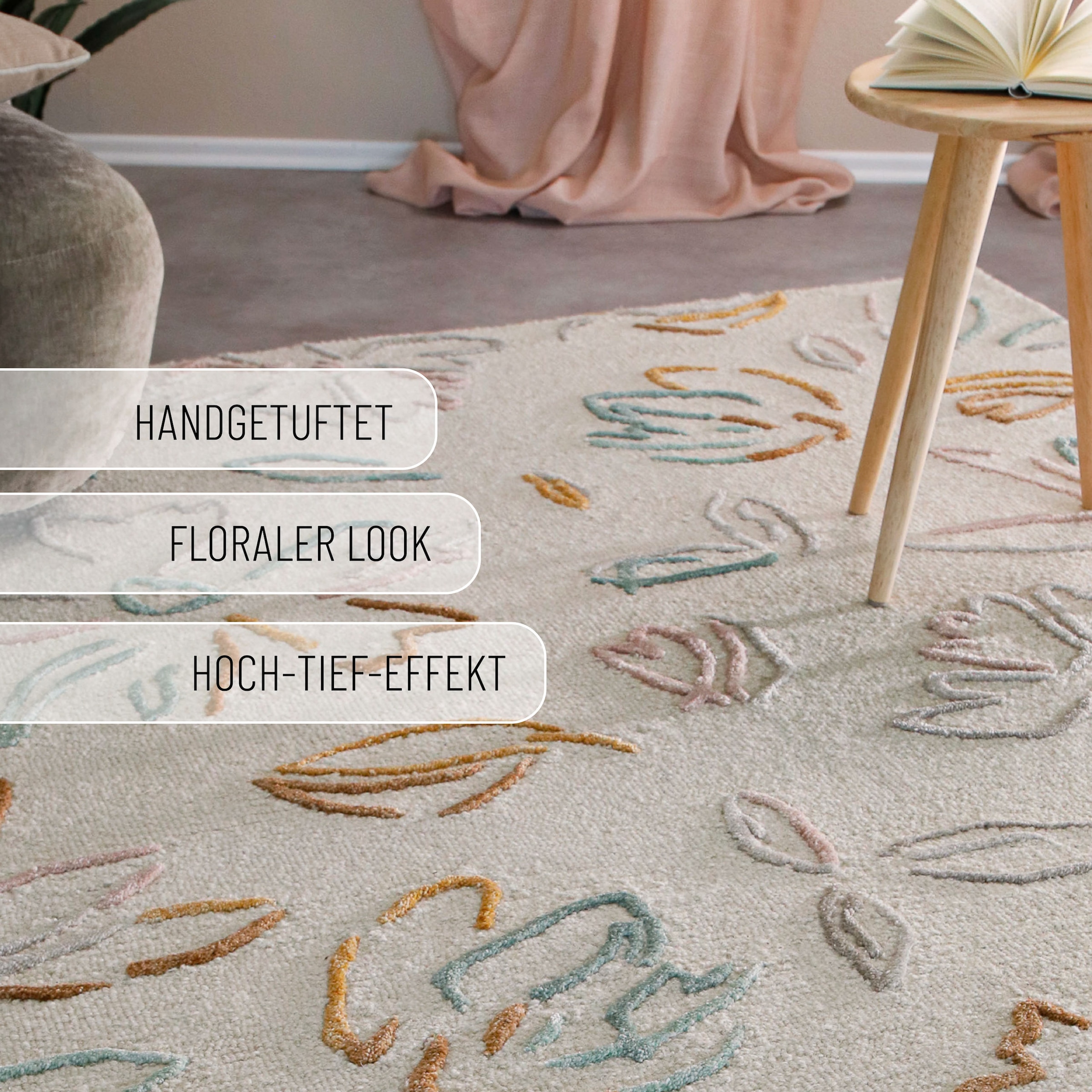 Wecon home Tapis »Vee« Rectangulaire 10 mm Höhe Wollteppich, floral, hochwertig, pflegeleicht, modern, handgetuftet