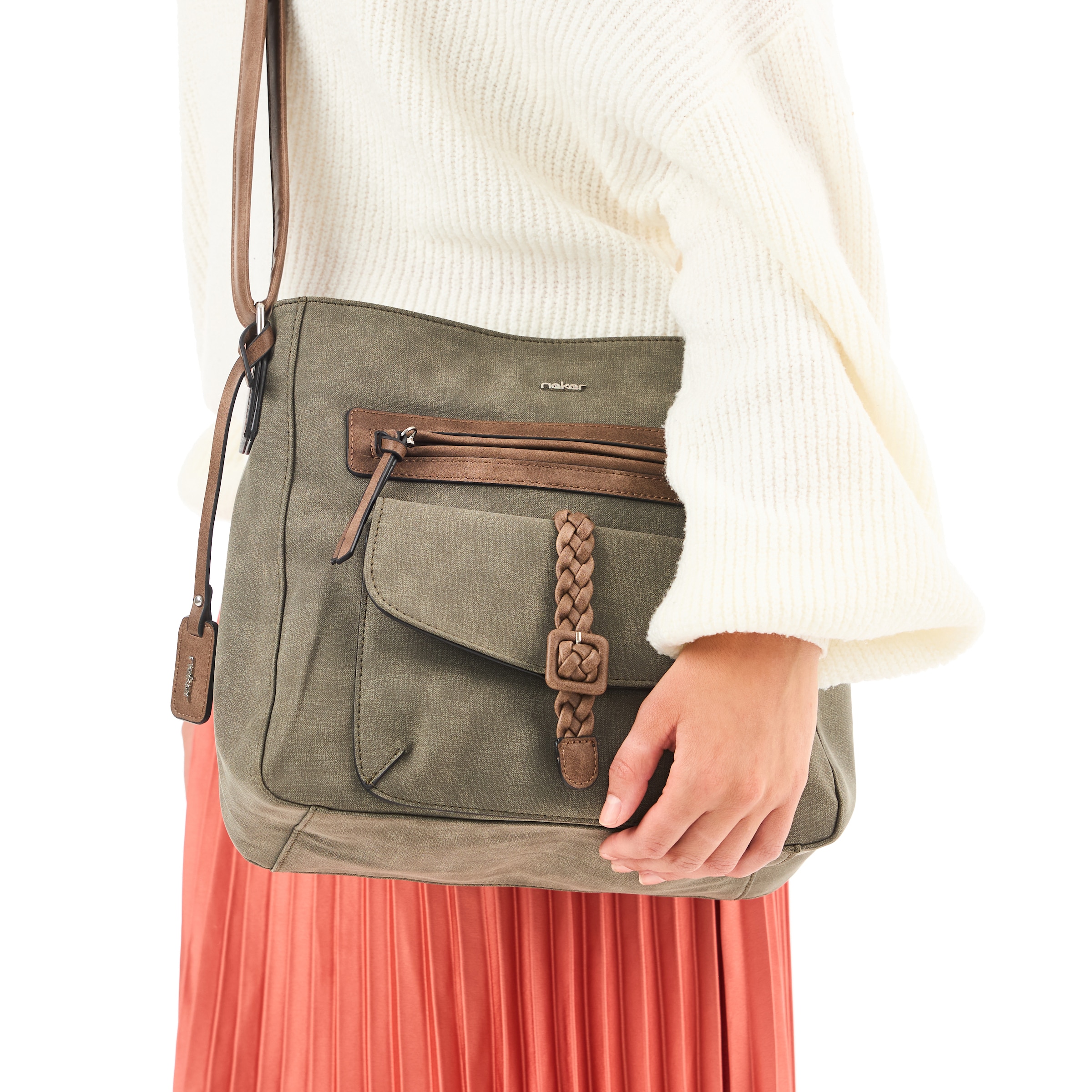 Rieker Sac à bandoulière »Montenegro/Guana/Eagle« sac d'épaule pour femmes, sac à main avec boucle décorative et bande tressée