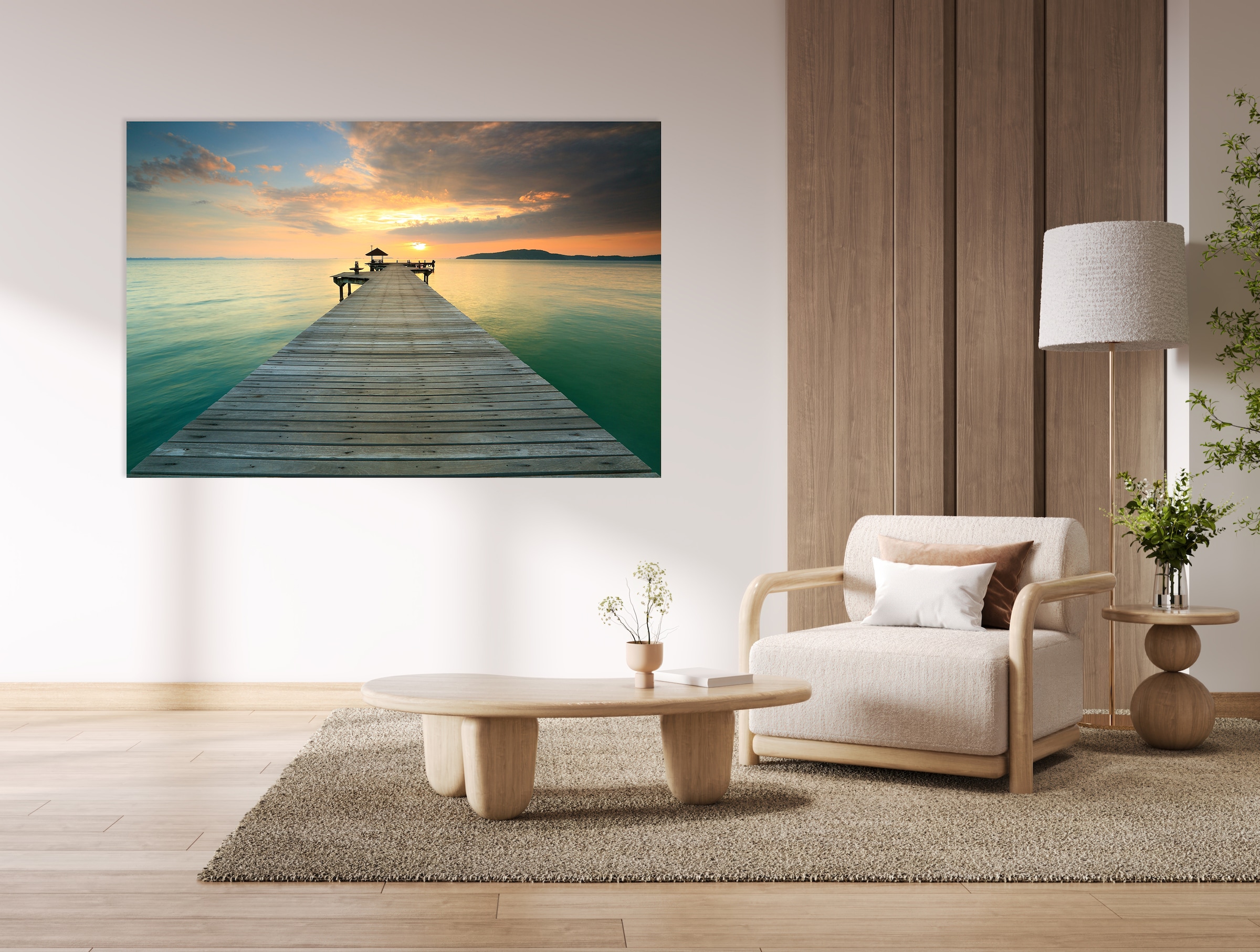 queence Tableau en verre acrylique »Steg am See mit Sonnenuntergang« 1 cuis tlg. avec effet de profondeur 3D flottant, grâce à la fixation sans cadre