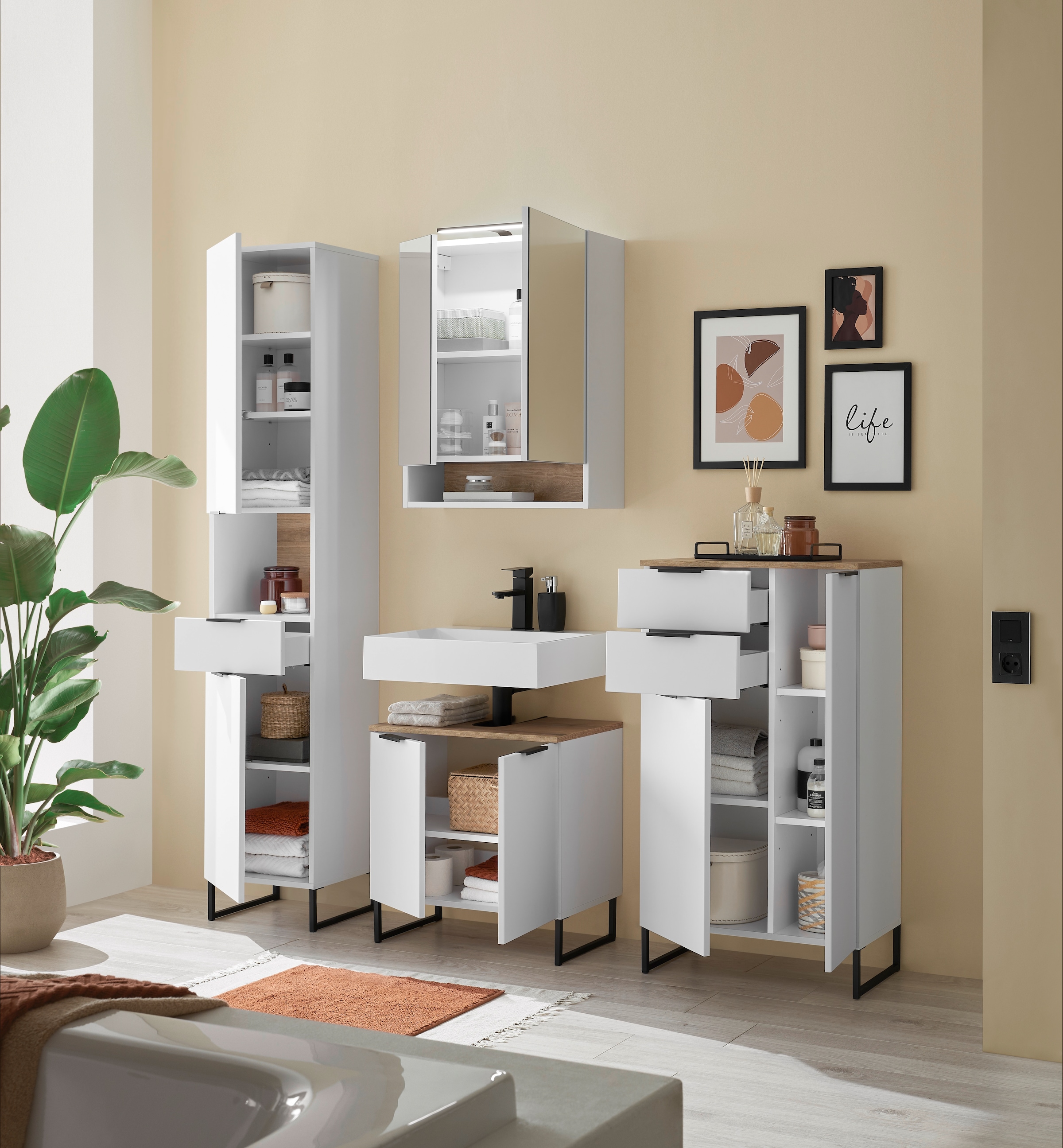 BASIC by Balculina Hochschrank »Denver Hochschrank, Badezimmerschrank BxHxT 38x195x32« 1 Stk. tlg. Breite 38 cm, Tür L/R montierbar, Softclose