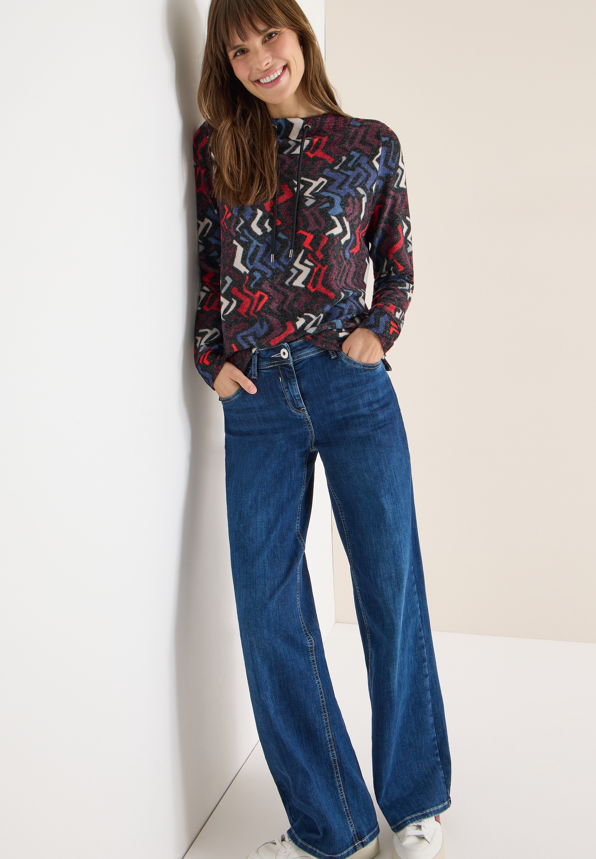 Cecil Stehkragenpullover mit Grafikmuster