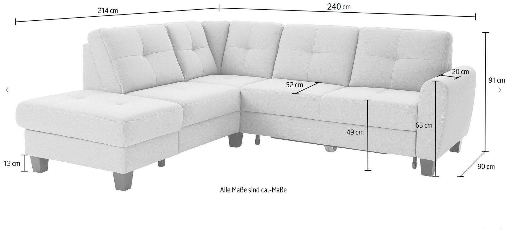 sit&more Canapé d'angle »Varese L-Form« mit Federkern, wahlweise mit Bettfunktion und Stauraum