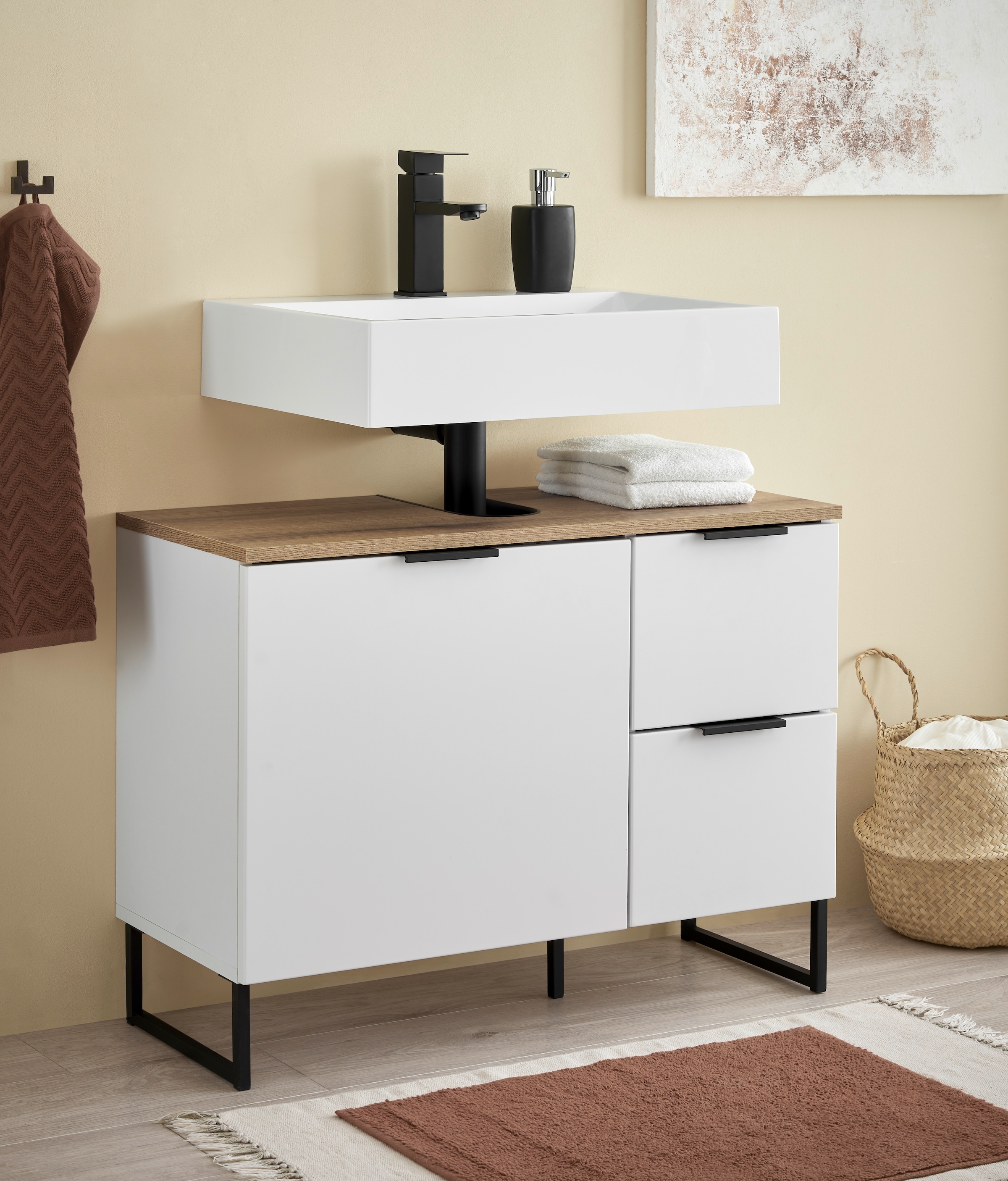 BASIC by Balculina Waschbeckenunterschrank »Denver Waschbeckenunterschrank, Badezimmerschrank BxHxT 80x60x35« 1 Stk. tlg. Breite 80 cm, Tür L/R montierbar, Softclose