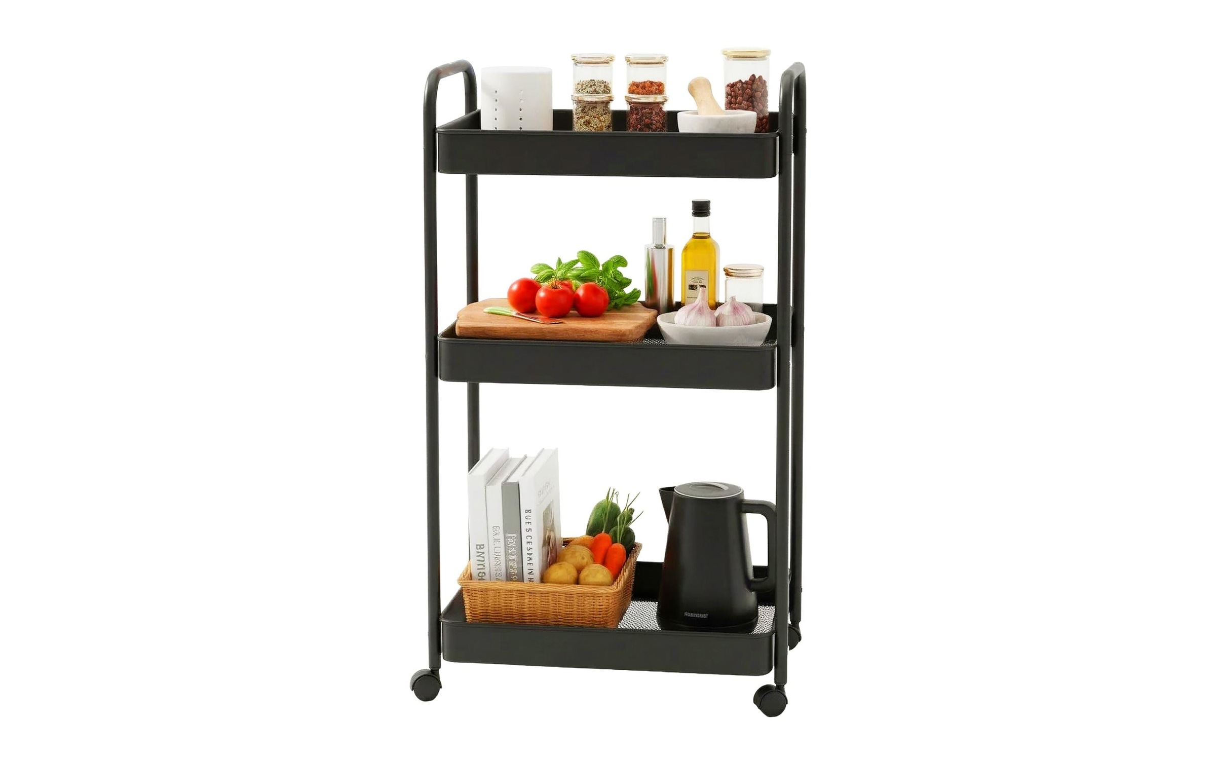 relaxdays Rollwagen »Mesh mit 3 Ebenen 78 x 43 x 30 cm« Mobiler Servierwagen mit 3 Mesh-Körben und 360°-Rollen
