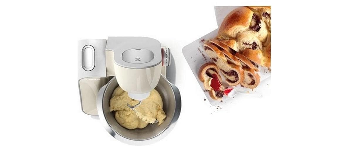 BOSCH Robot de cuisine »Serie 4 MUM58L20, Durchlaufschnitzler, Mixer, grau« 3 Scheiben, Schüssel, Knethaken/Rühr-/Silikonbesen, spülmaschinenfest