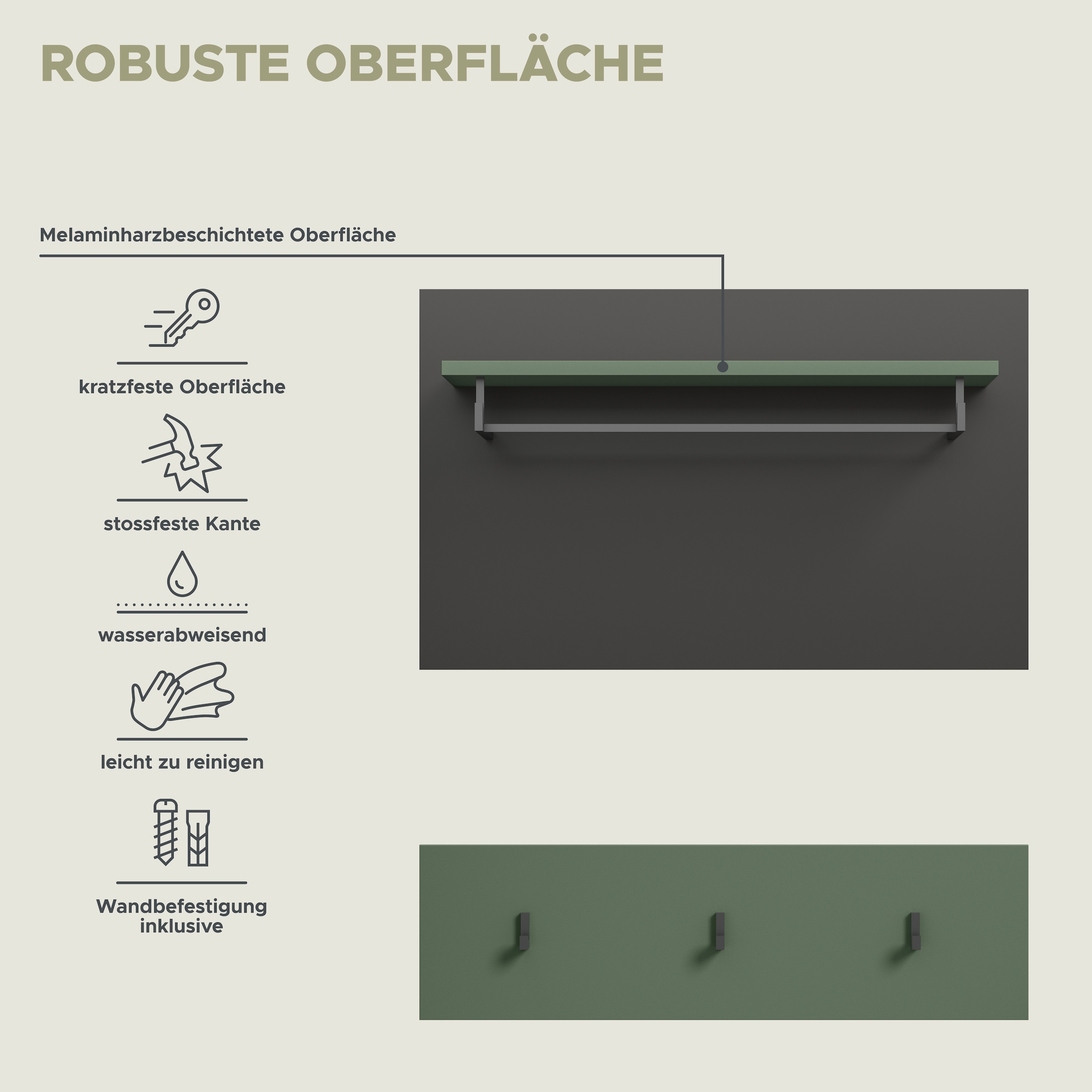 Home affaire Panneau de vestiaire »REHAT, TOPSELLER!, 2-teilig, bestehend aus: Paneel & Hakenleiste« in verschiedenen Farben erhältlich, 1 cuis tlg. Paneel, Hakenleiste, Wandboard, Garderobe, Garderobenleiste