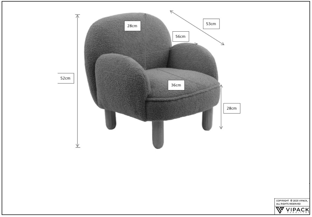 Vipack Sessel »für Kinder in verspielter Optik, ein Highlight für das Kinderzimmer« B: 56 x H: 52 x T: 53 cm, Füsse aus Massivholz,  Bezug flauschiger Bouclé Stoff, zwei Farben zur Wahl