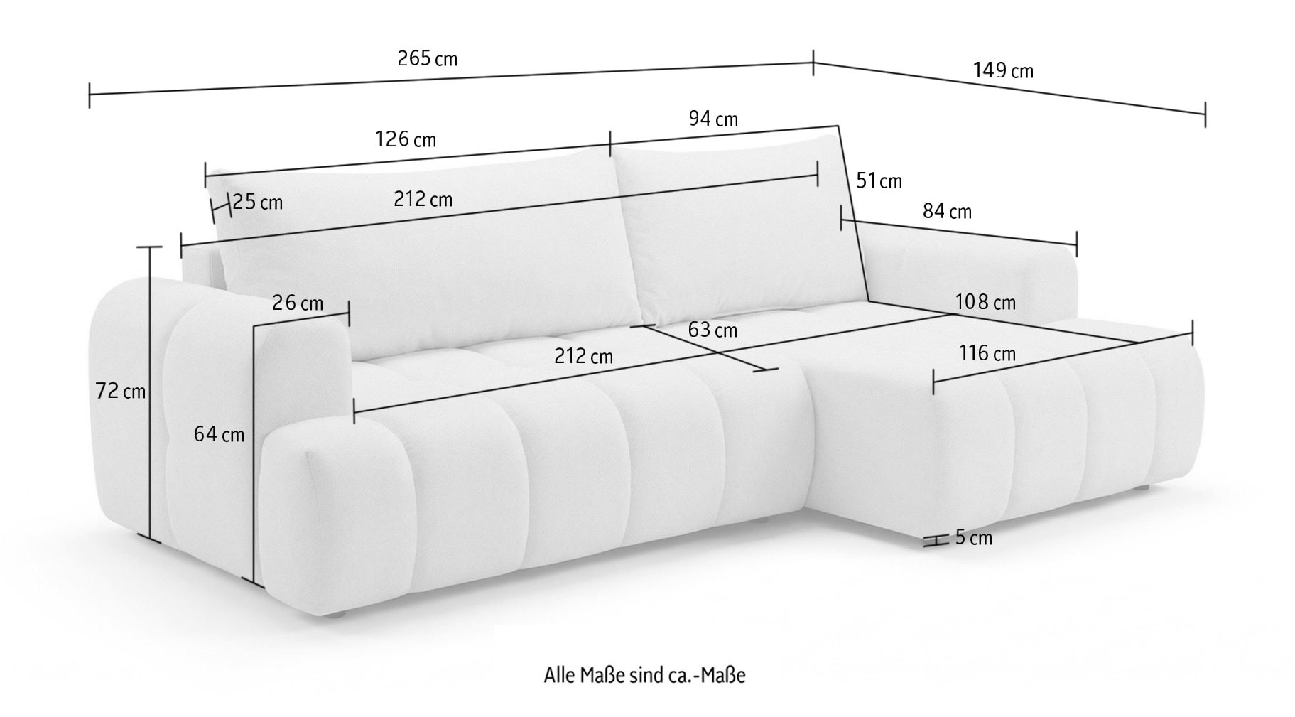 GOODproduct Canapé d'angle »LIOORA Schlafsofa mit Bettkasten, Breite 265 cm, Verlässliche Qualität« Forme en L avec fonction lit et coffre, méridienne droite/gauche