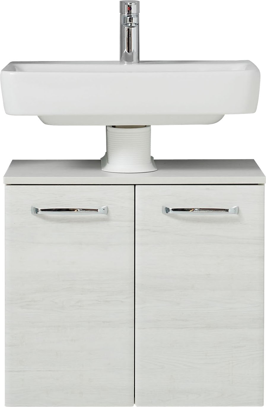 Saphir Armoire sous lavabo »Quickset Unterbeckenschrank mit 2 Türen, Siphonausschnitt, 60 cm breit« Armoire sous lavabo avec amortisseur de porte, poignées chromées brillantes