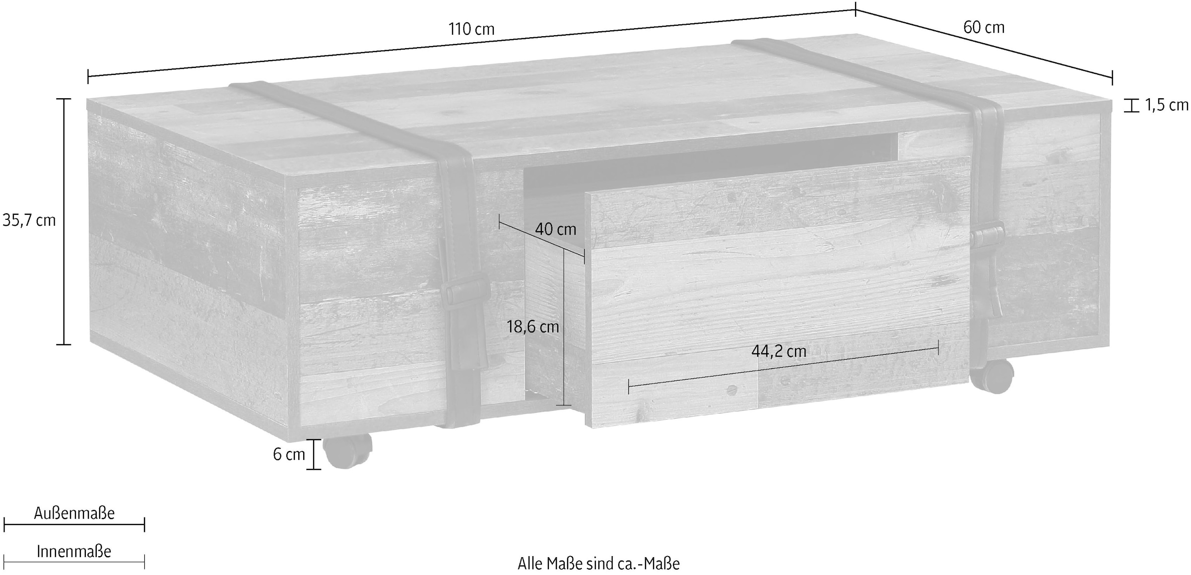 FORTE Couchtisch »Couchtisch Fobya« auf Rollen, Breite ca. 110 cm