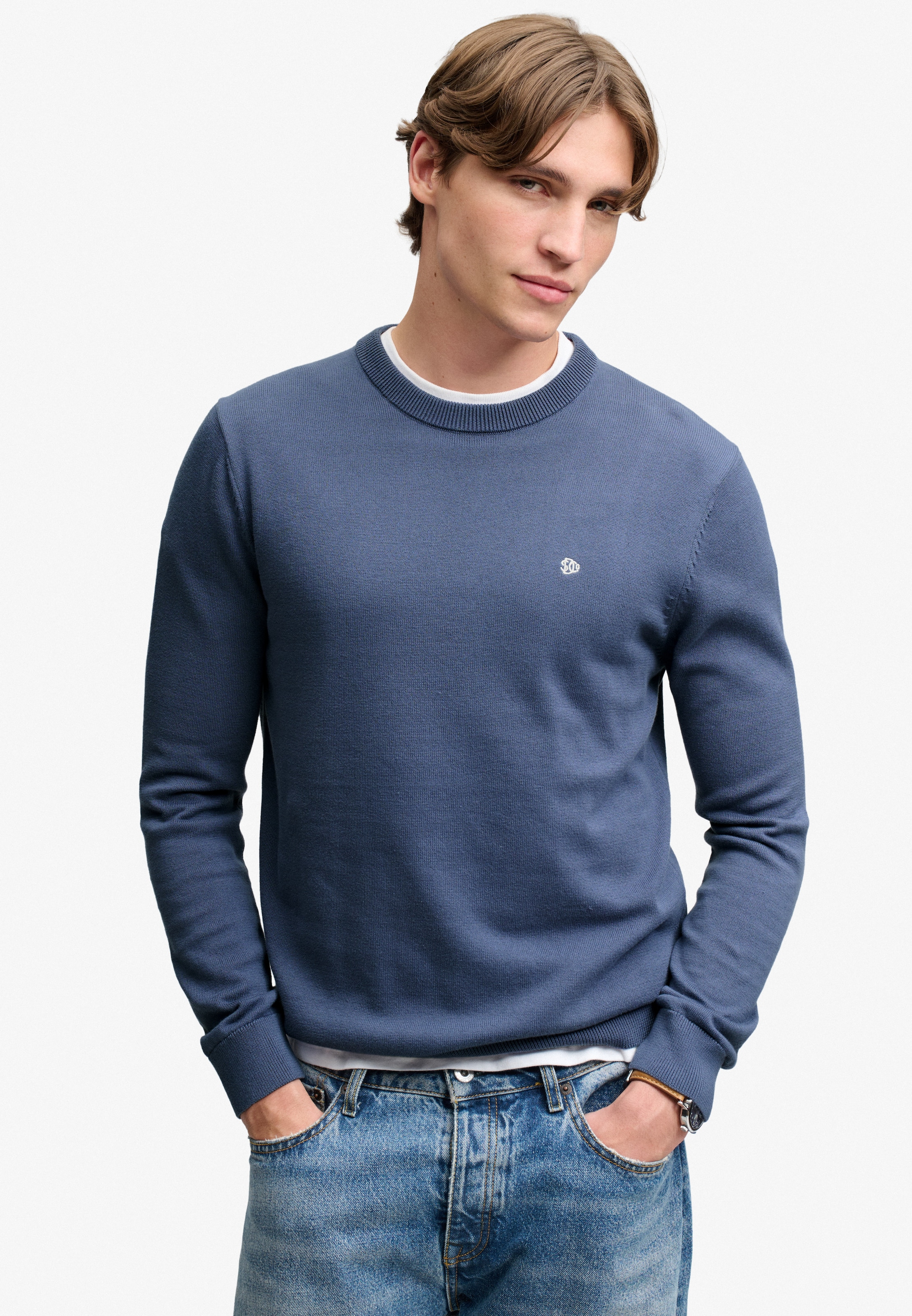 Superdry Rundhalspullover »PREP ESSENTIAL COTTON JUMPER« Baumwolle, slim fit