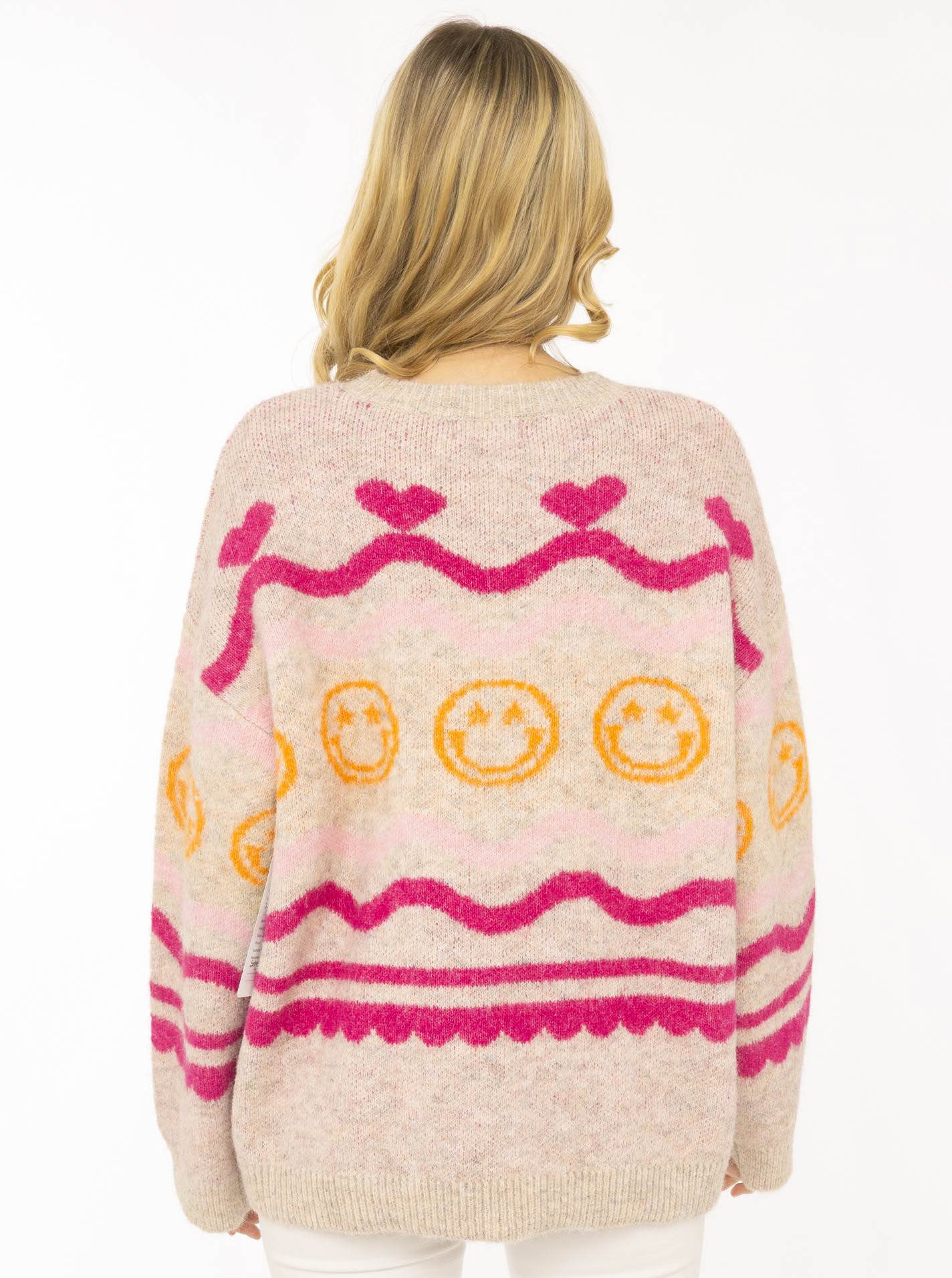 Zwillingsherz Pull en tricot »"Cozy Love"« allover Motiv in Neon, oversize, überschnittene Schultern, Rundhals