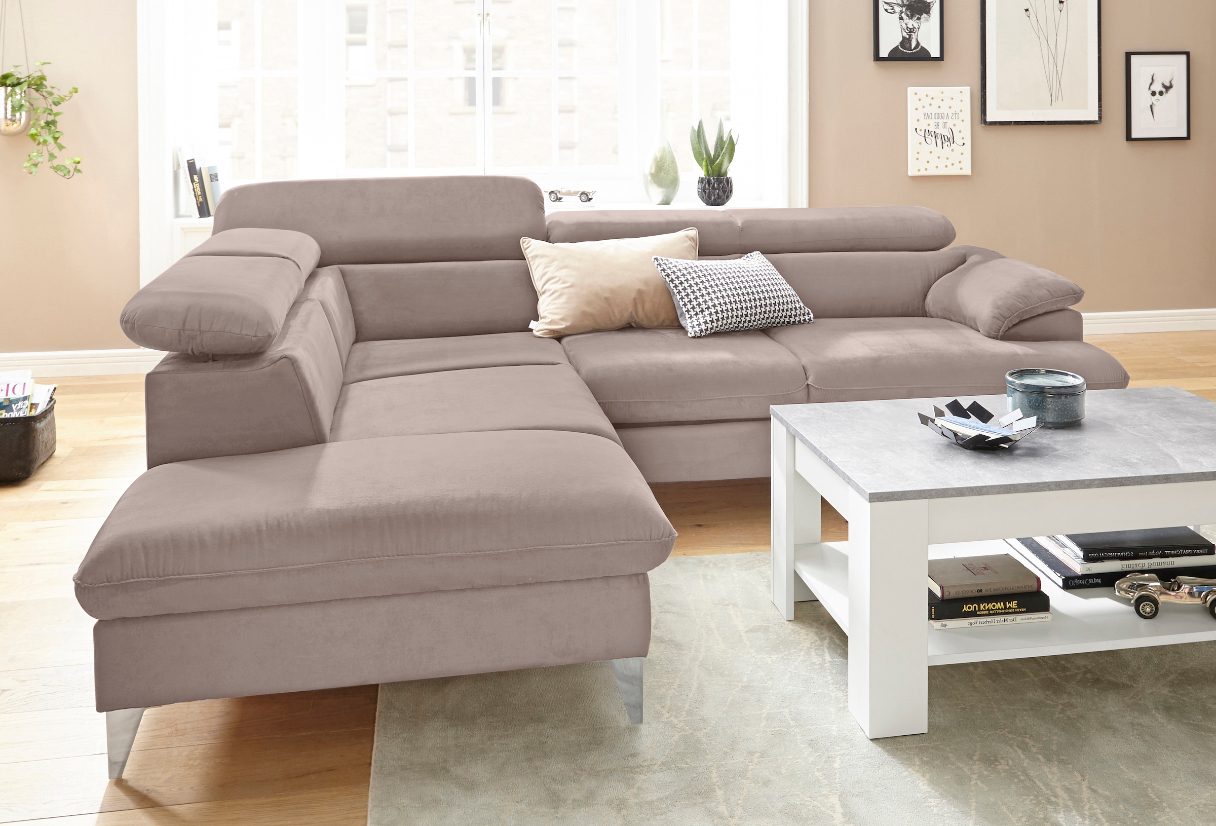 COTTA Canapé d'angle »Caluso L-Form« mit Kopfteilverstellung, wahlweise mit Bettfunktion & Bettkasten