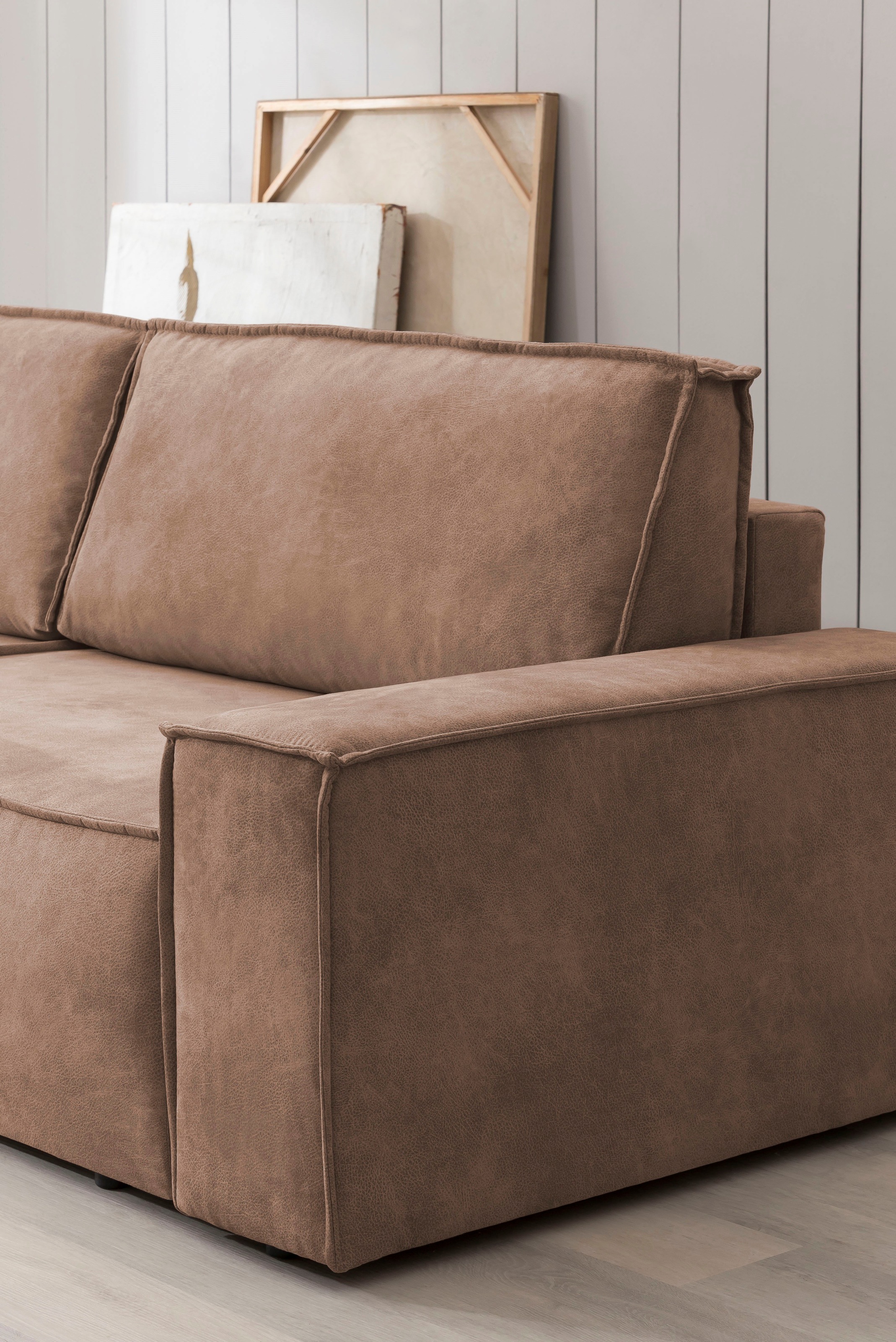GOODproduct Paysage de salon »SHERWOOD Vintage Lederoptik U-Form, 329 cm« Fonction couchage avec coffre-lit (194x139 cm), velours côtelé, vintage, velours
