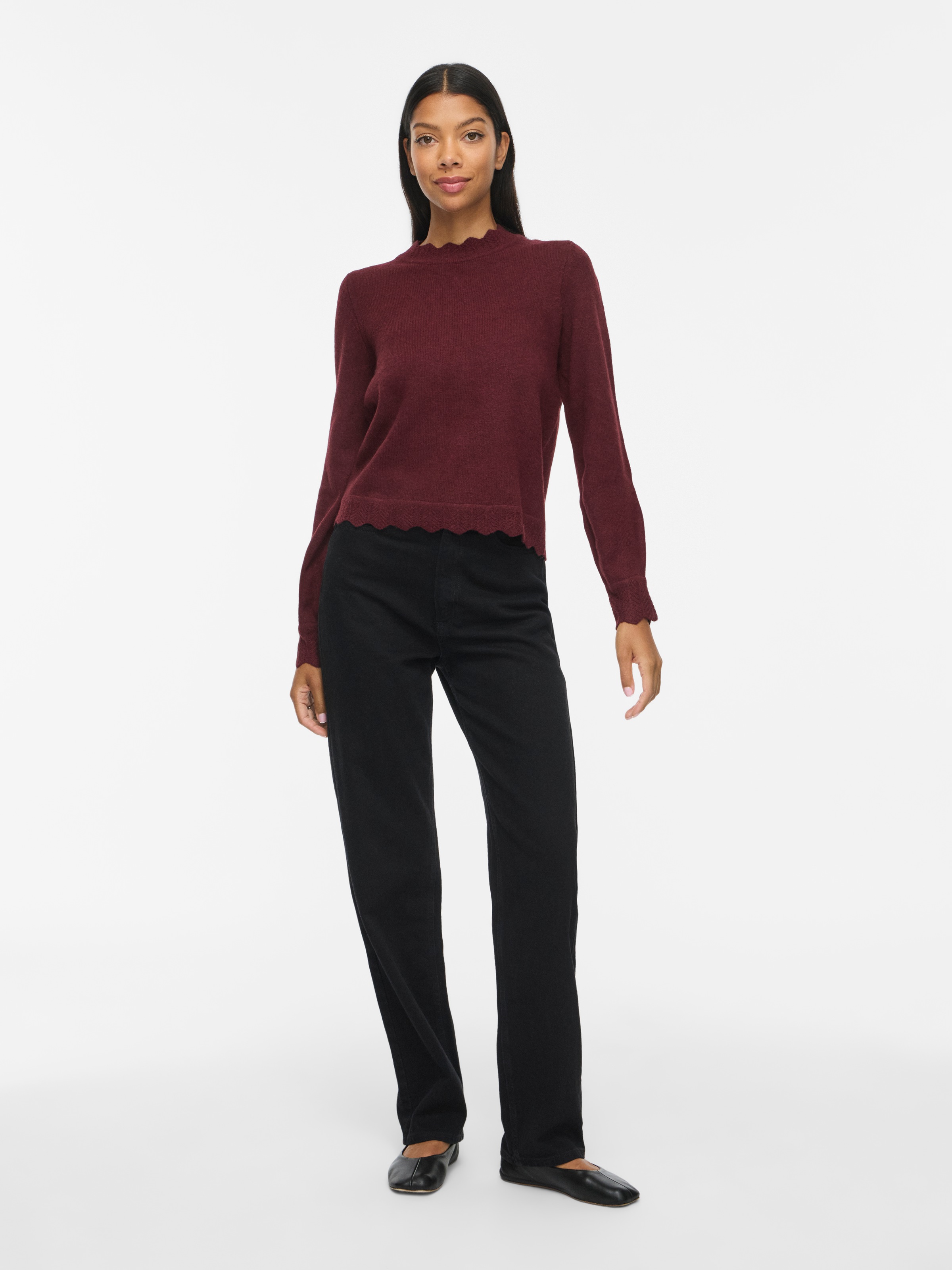 Vila Pull en tricot »VINIKOLINA O-NECK L/S KNIT TOP - NOOS« mélange de matériaux, coupe régulière