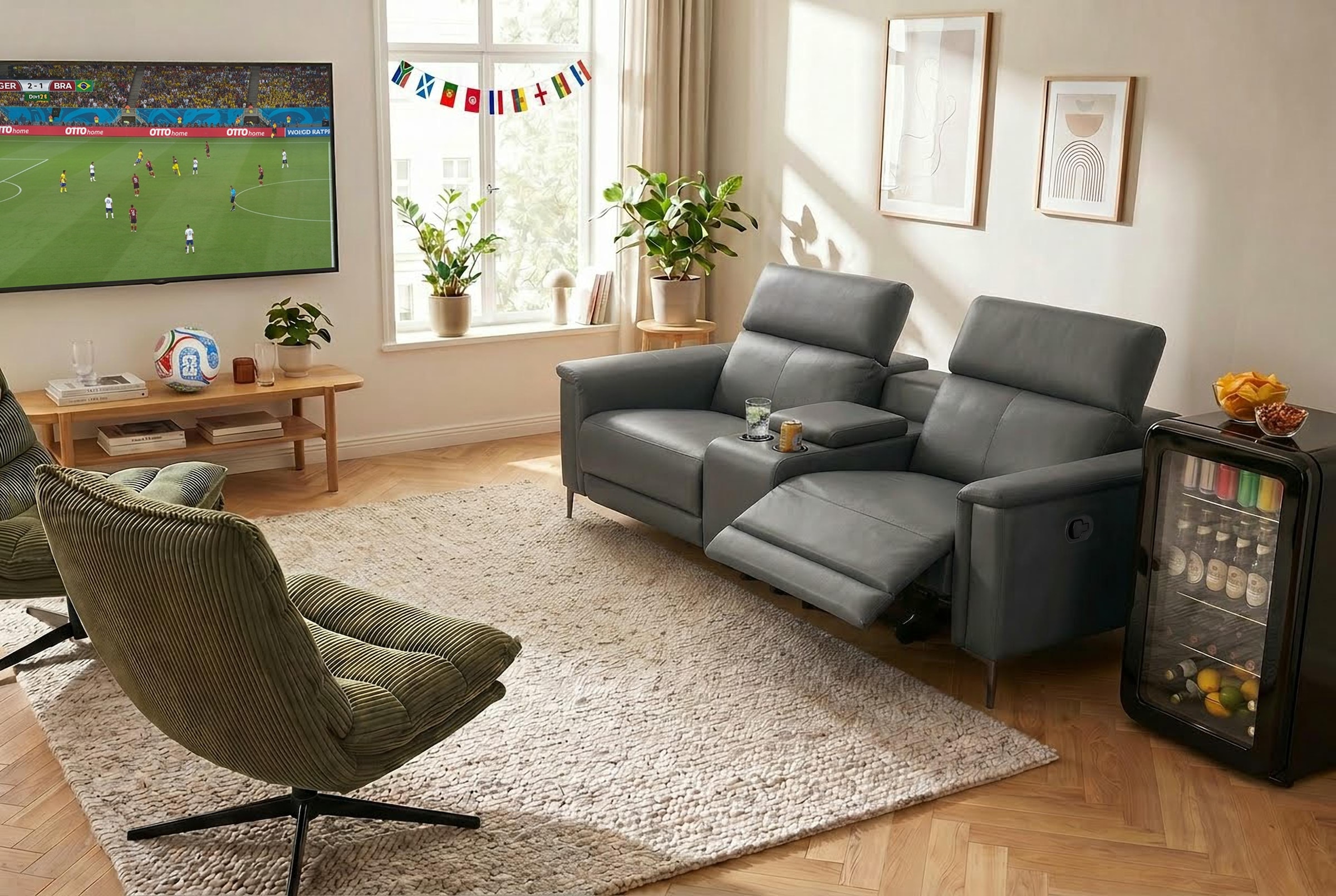 GOODproduct 2-places »LUND,Lederoptik, Kinosofa, Relaxfunktion, TV-Sessel, man./elektrisch« électrique avec USB-A, réglage de la tête, porte-boissons et compartiment de rangement