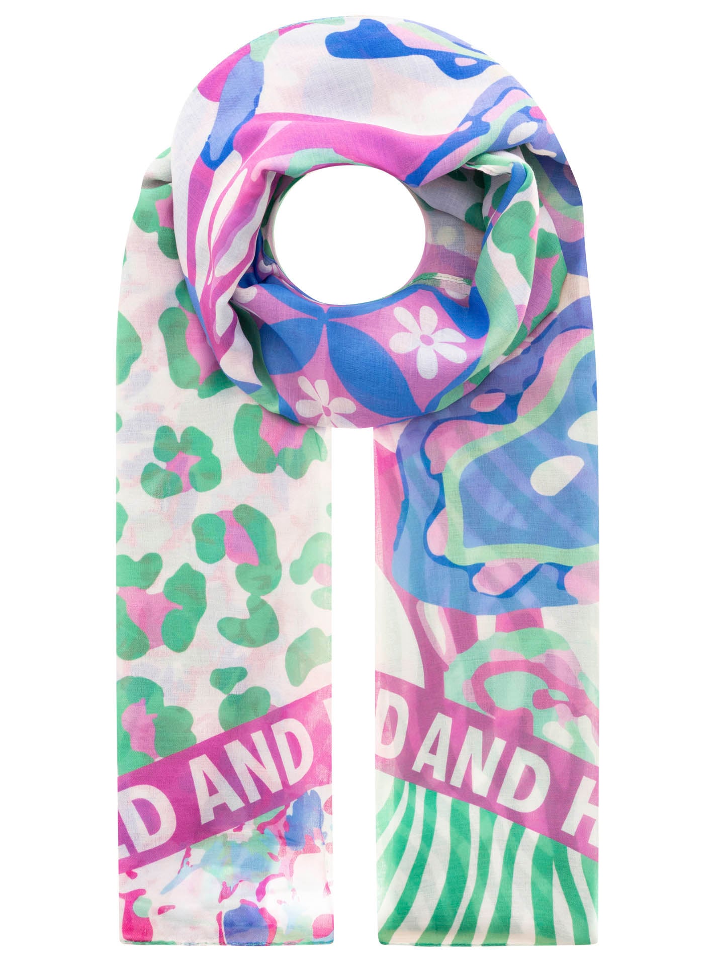 Zwillingsherz Écharpe »"Wild and Happy"« bunter Mustermix, Schriftzug, transparent