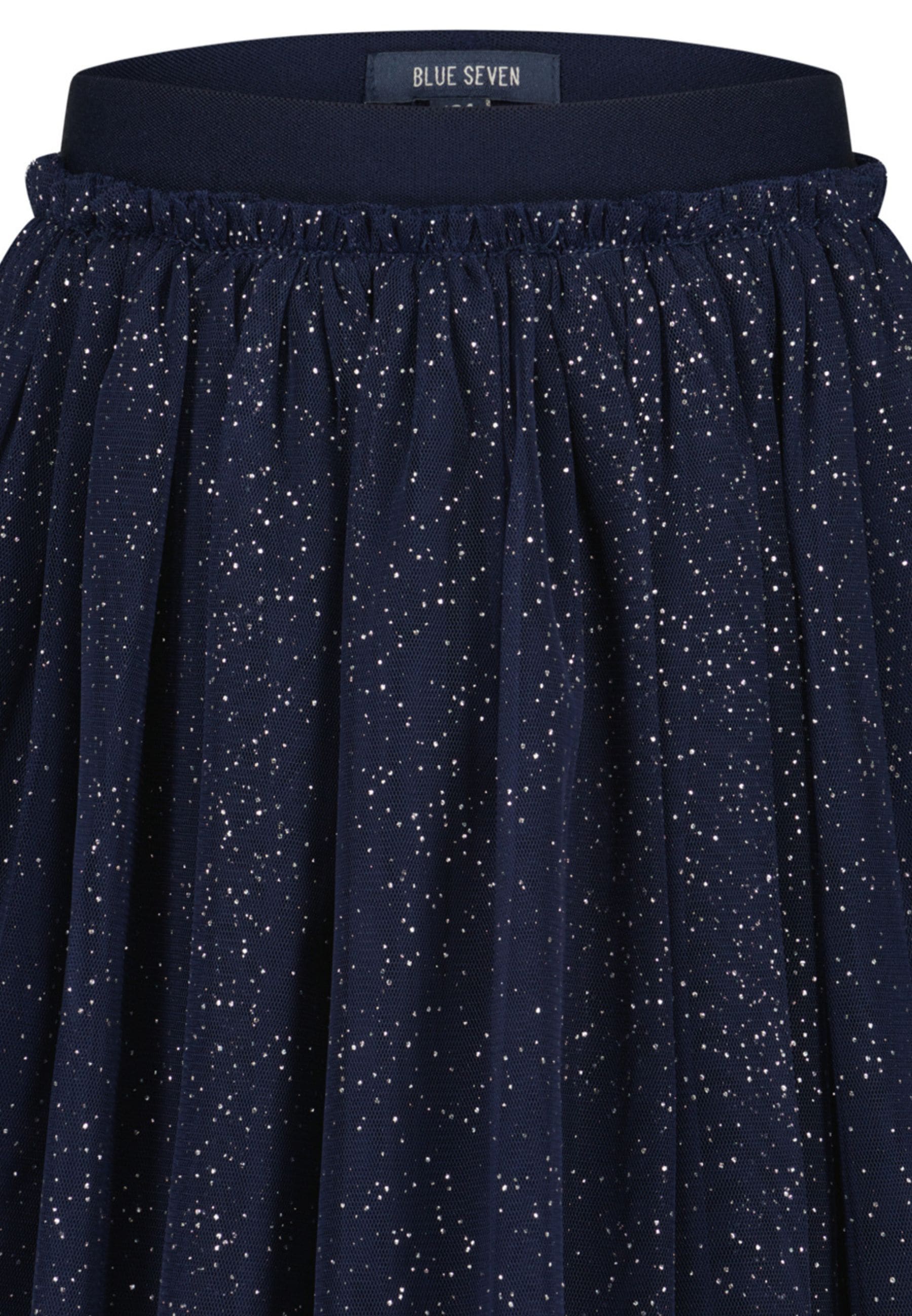 Blue Seven Jupe en jersey avec sur-jupe en tulle, imprimé brillant global et ceinture élastique