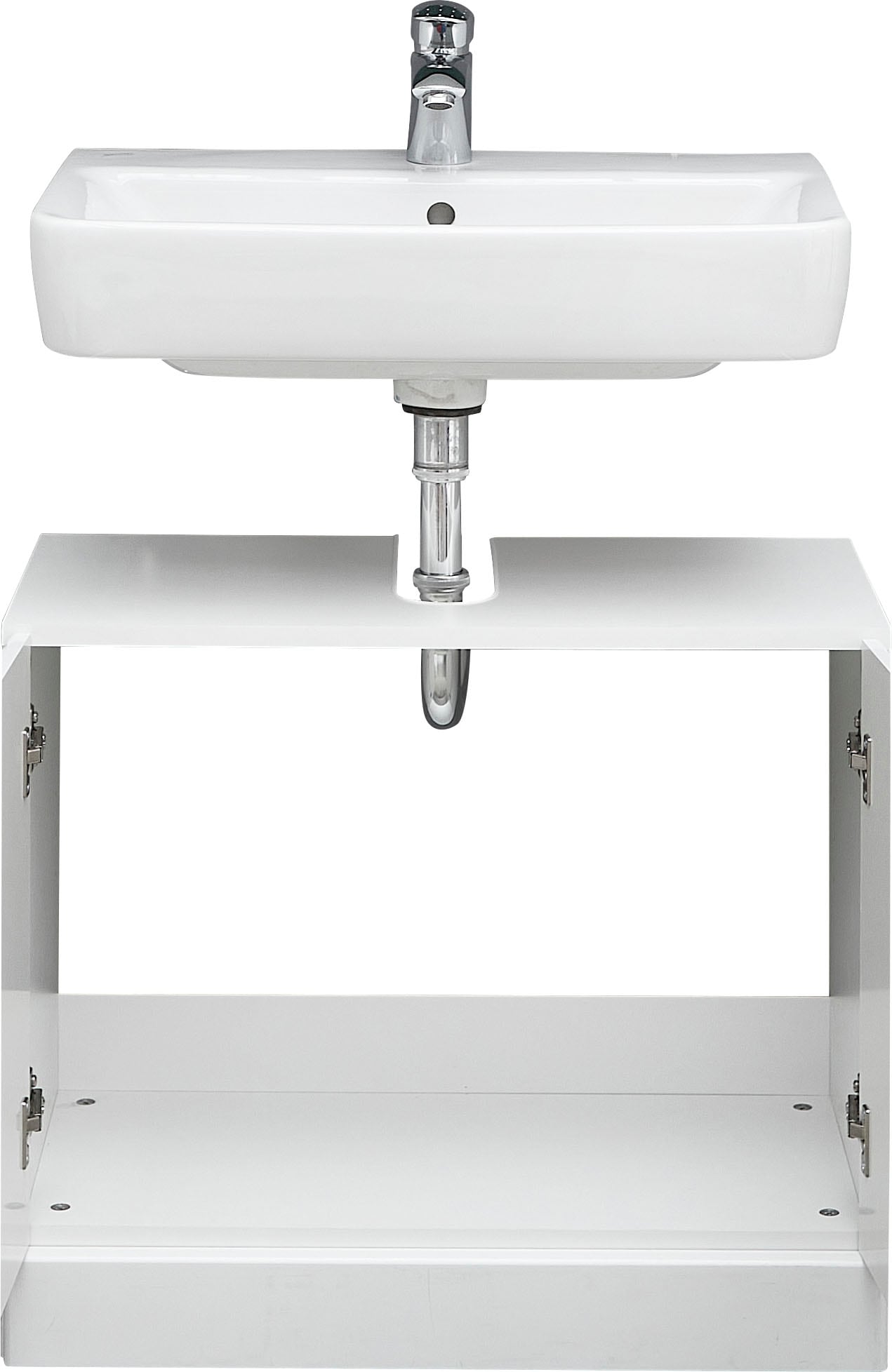 Saphir Armoire sous lavabo »Quickset 955 Unterbeckenschrank, Weiss Hochglanz, 2 Türen« meuble sous-lavabo avec amortisseur de porte, 65 cm de large, sans lavabo