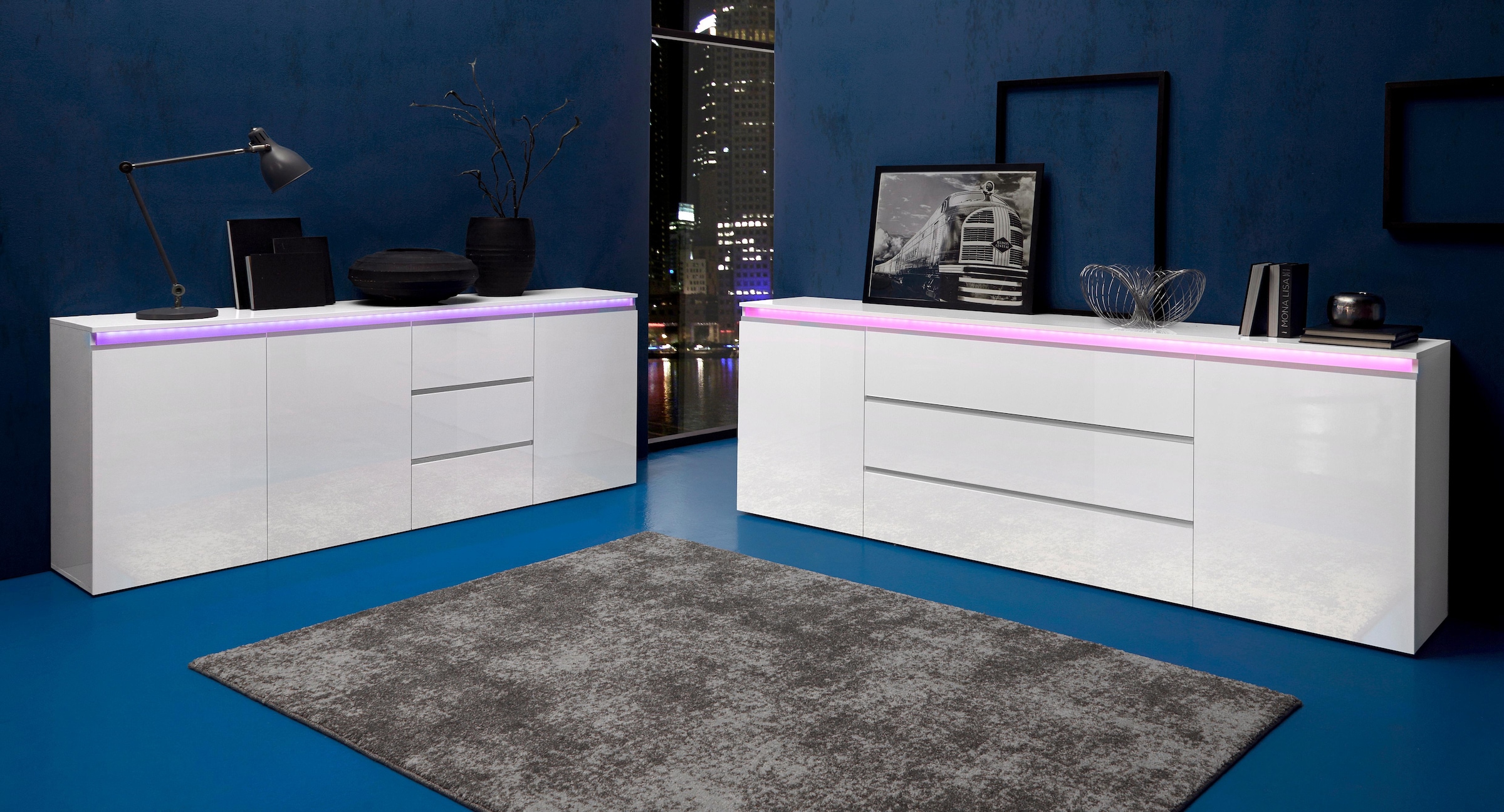 INOSIGN Sideboard »Magic, Kommode, Schrank, Stauraumschrank« mit 2 Türen und 3 Schubkästen Hochglanz lackiert (B/T/H) 240x40x80 cm