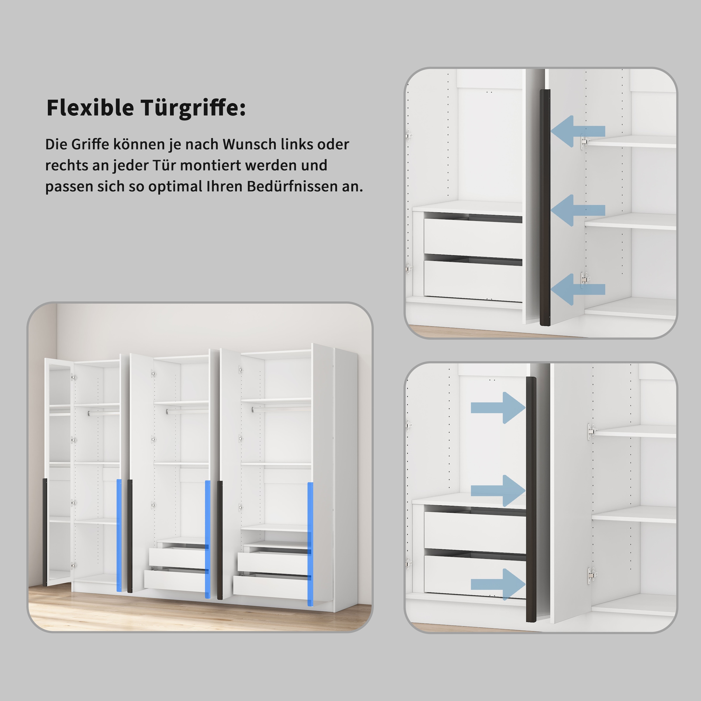GOODproduct Kleiderschrank »Annor Schlafzimmerschrank Breite 242cm hochglanz Schrank Garderobe« Drehtürenschrank mit perfekter Innenausstattung - elegante Türgriffe