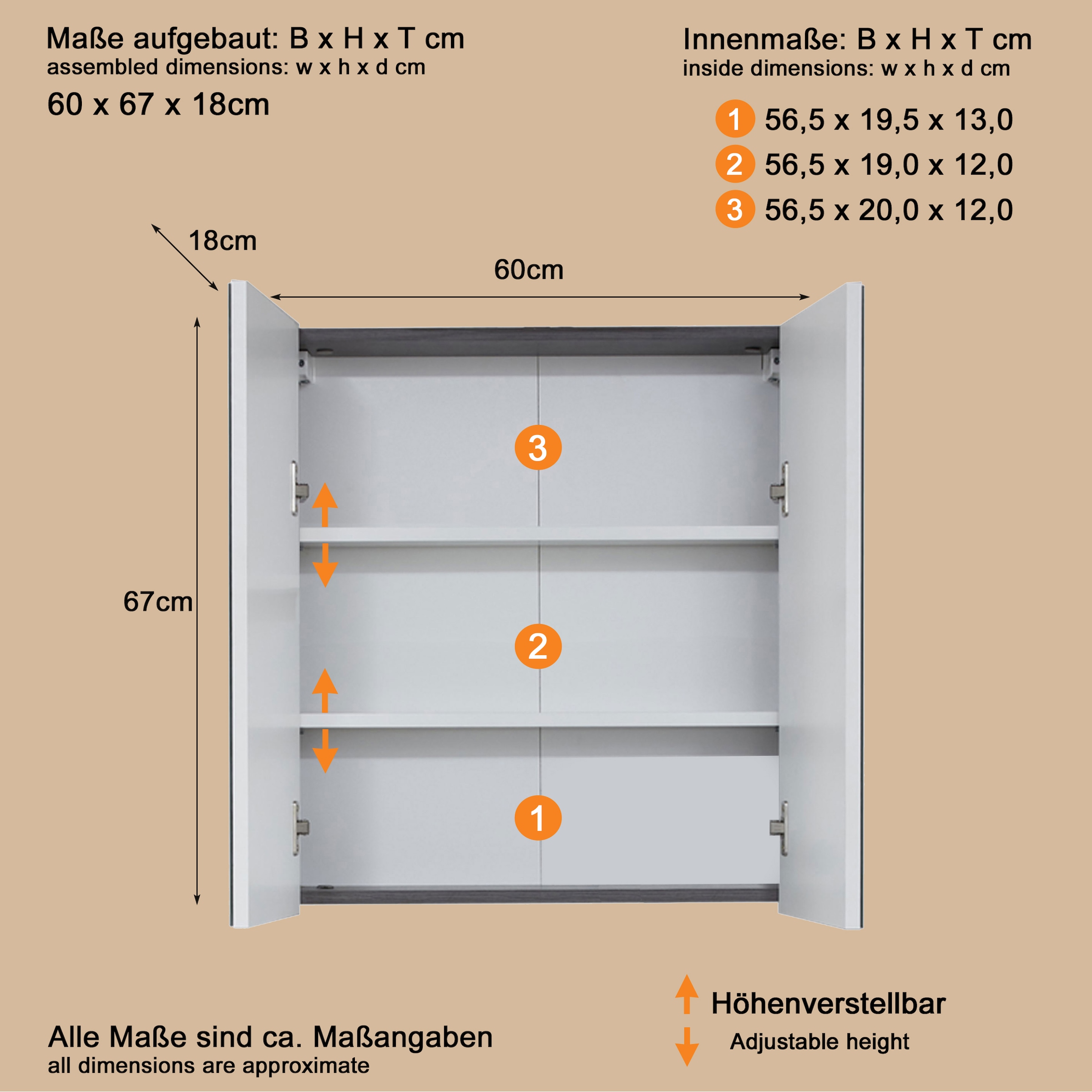 welltime Spiegelschrank »Sovana« Badschrank wahlweise mit oder ohne Beleuchtung - (B/T/H) 60/18/67 cm