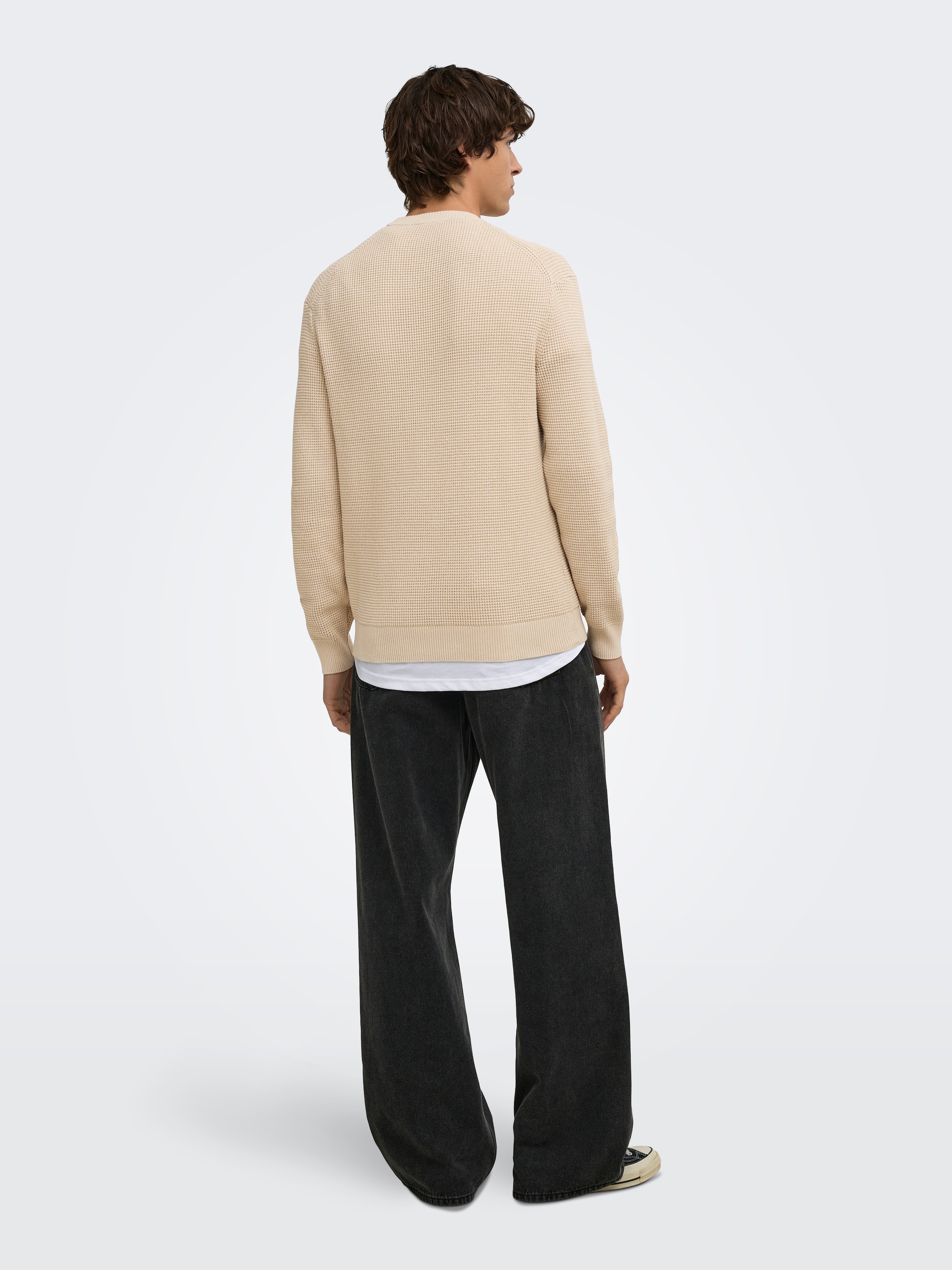 ONLY & SONS Pull à col rond »ONSMARIUS LS WAFFLE CREW REG OTL« mélange coton, coupe régulière