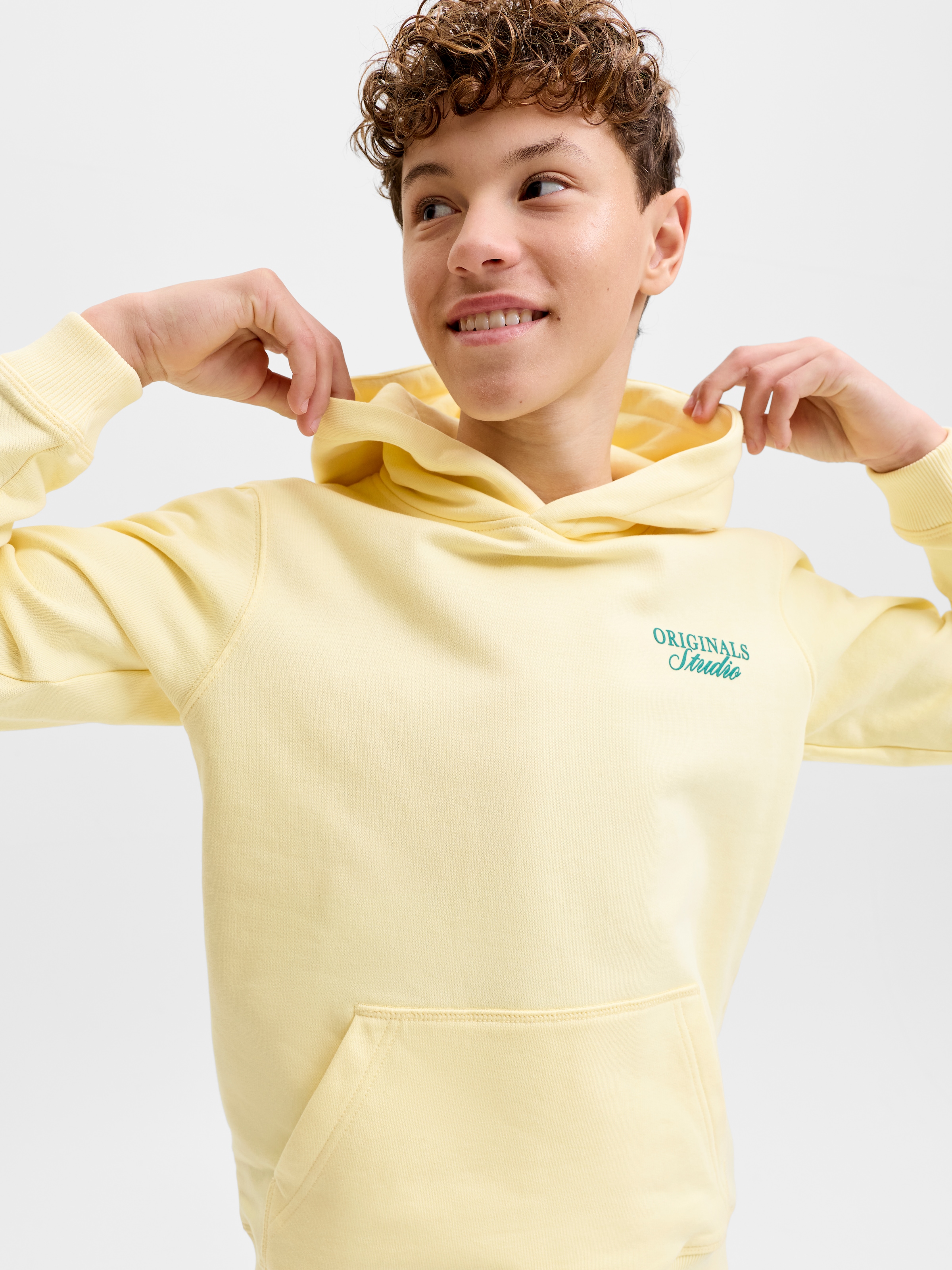 Jack & Jones Junior Kapuzensweatshirt »JORNORREBRO TYPO BACK SWEAT HOOD SN JNR«, Baumwollmischung, relaxed fit, Langarm
