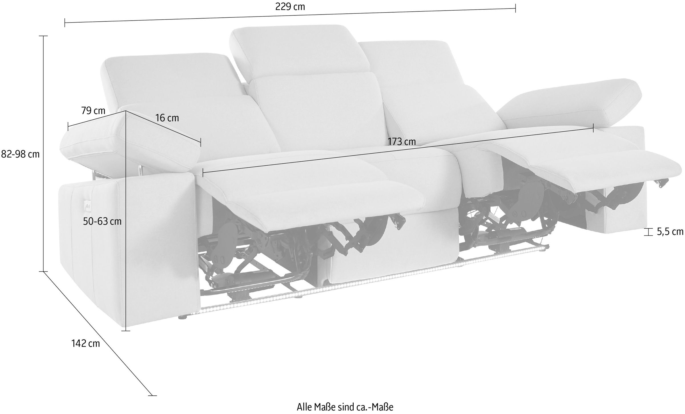 Home affaire 3-Sitzer »Kilado« mit  2x  Relaxfunktion, verstellbarer Armlehne, Kopfteilverstellung