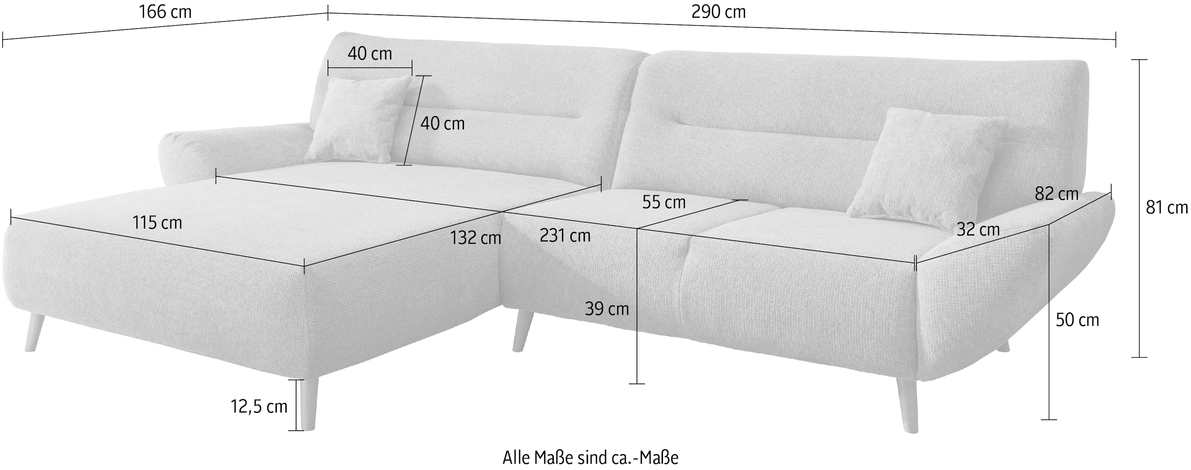 Home affaire Ecksofa »Drago, elegant und zeitlos, komfortabel, Holzfuss, L-Form« frei im Raum stellbar, inkl. 2 Zierkissen