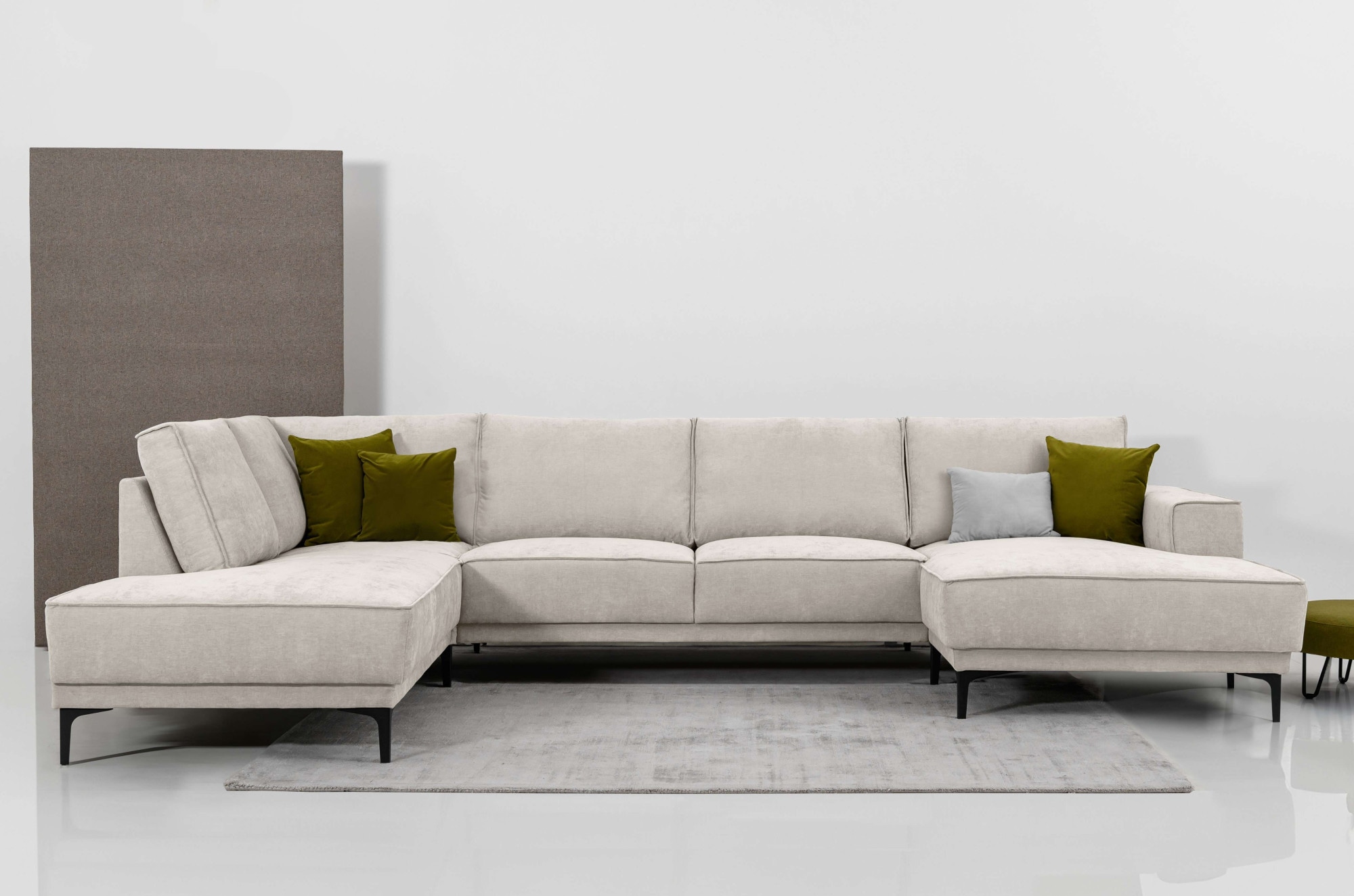 GOODproduct Paysage de salon »XXL Sofa Oland, Struktur, Flachgewebe, Luxus-Microfaser, Boucle« Forme en U, 345 cm, suspension à ressorts ondulés, design scandinave, pieds en métal