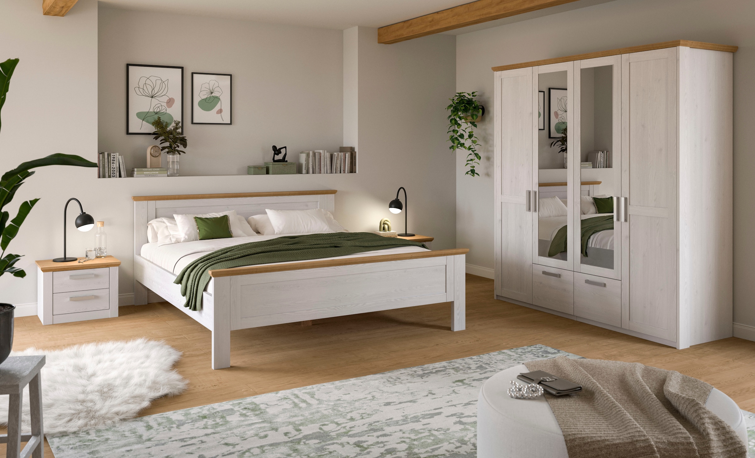 Home affaire Nachtschrank »COSENZA,TOPSELLER!, Breite 54cm, in Landhausoptik« inklusive 2 Schubkästen mit Vollauszug,  Nachtkommode, Nachtische, Kommode, Nako, Beistelltisch