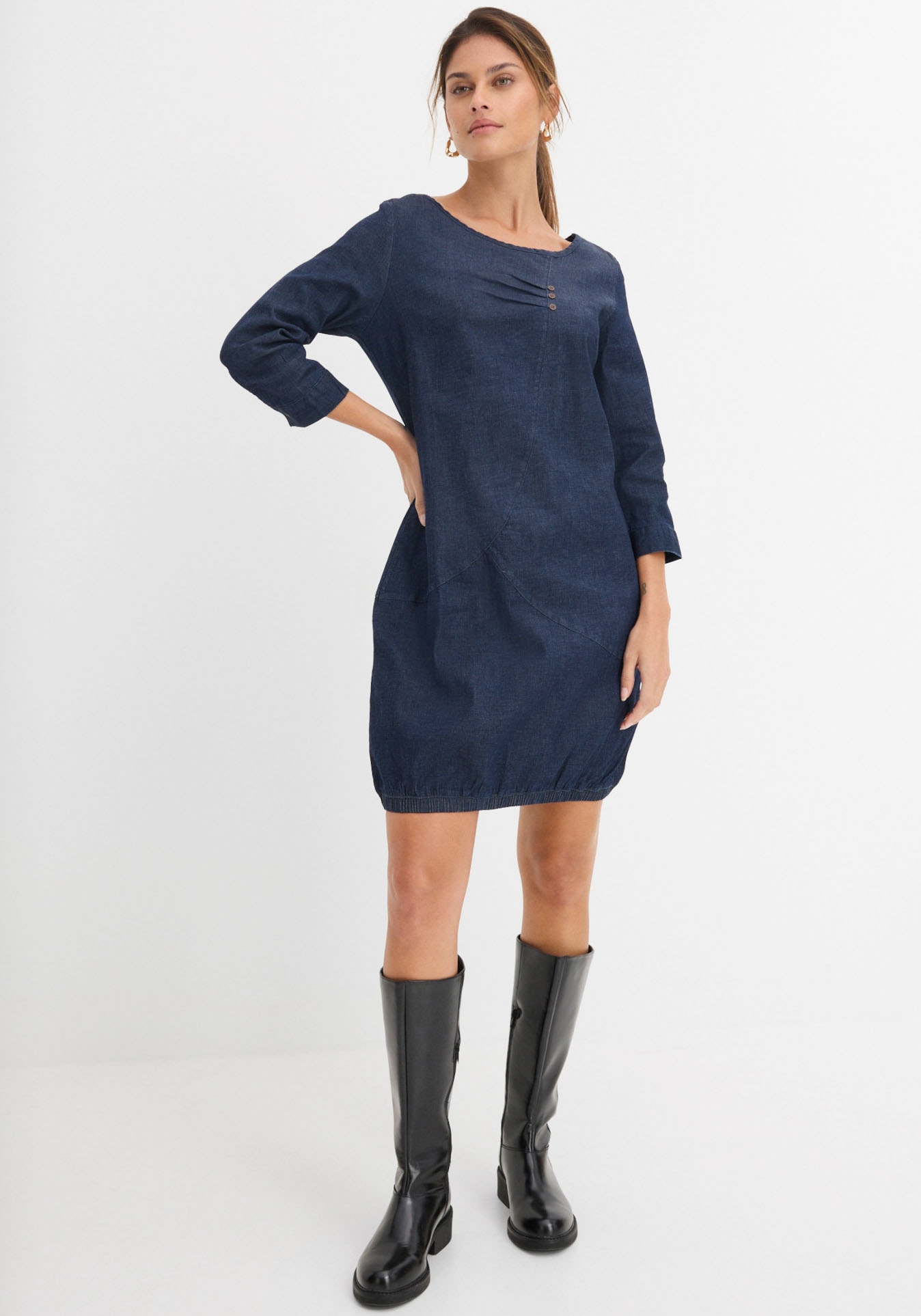 bonprix Jeanskleid 1 tlg. für Frühling und Sommer, aus Baumwolle mit Elasthan, mit 3/4-Ärmeln