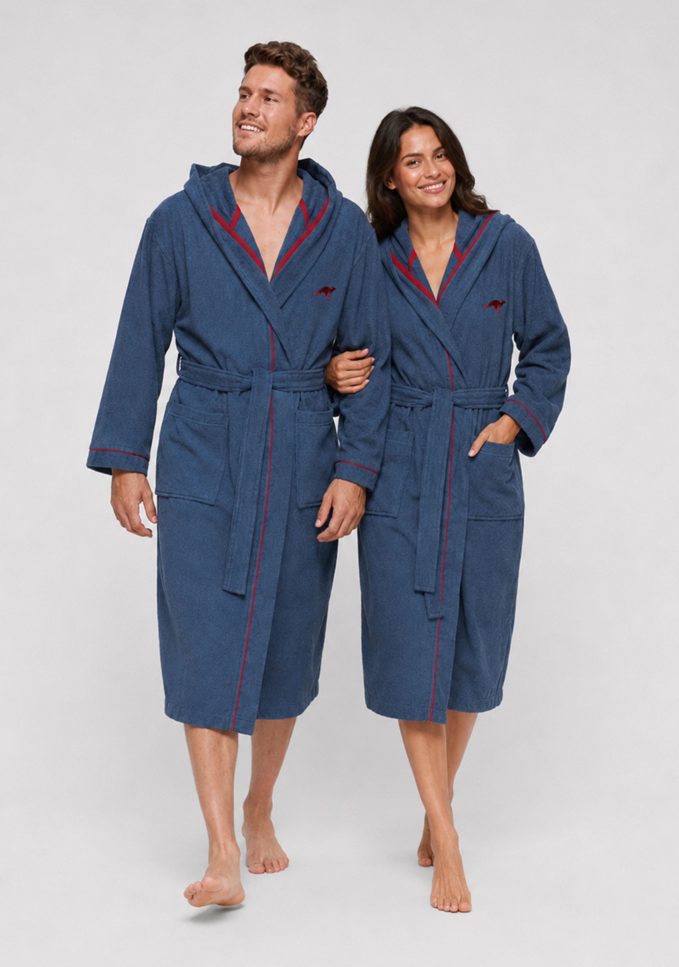 KangaROOS Peignoir de bain unisexe »Luke, ideal für Sauna & Spa, Hotelbademantel, Morgenmantel« 1 cuis pour dames & hommes, peignoir à capuche avec broderie logo, S-2XL