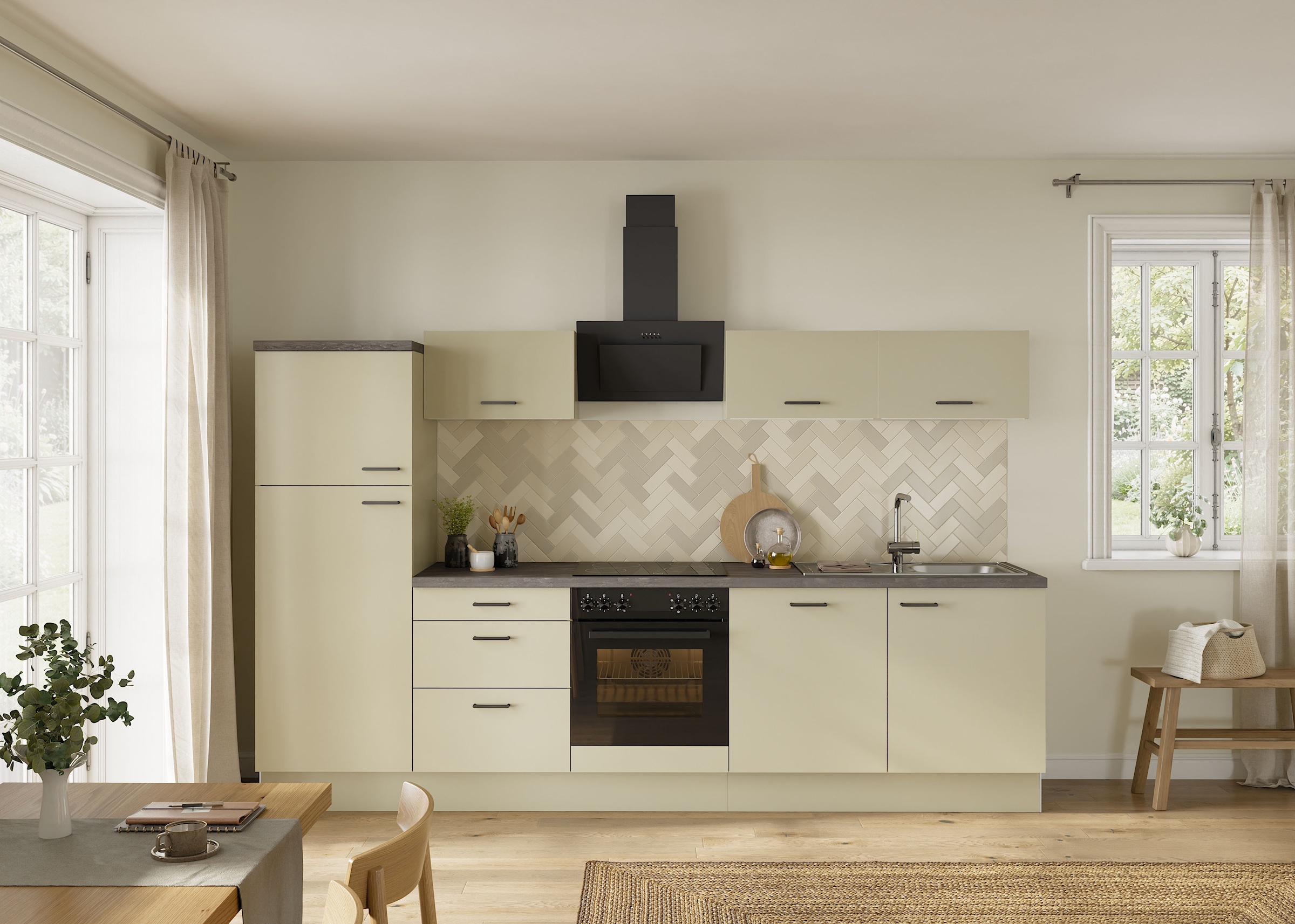 KOCHSTATION Kitchenette »KS-Sion« Breite 300 cm, neue Technik: OPTIsnap, wahlweise mit E-Geräten