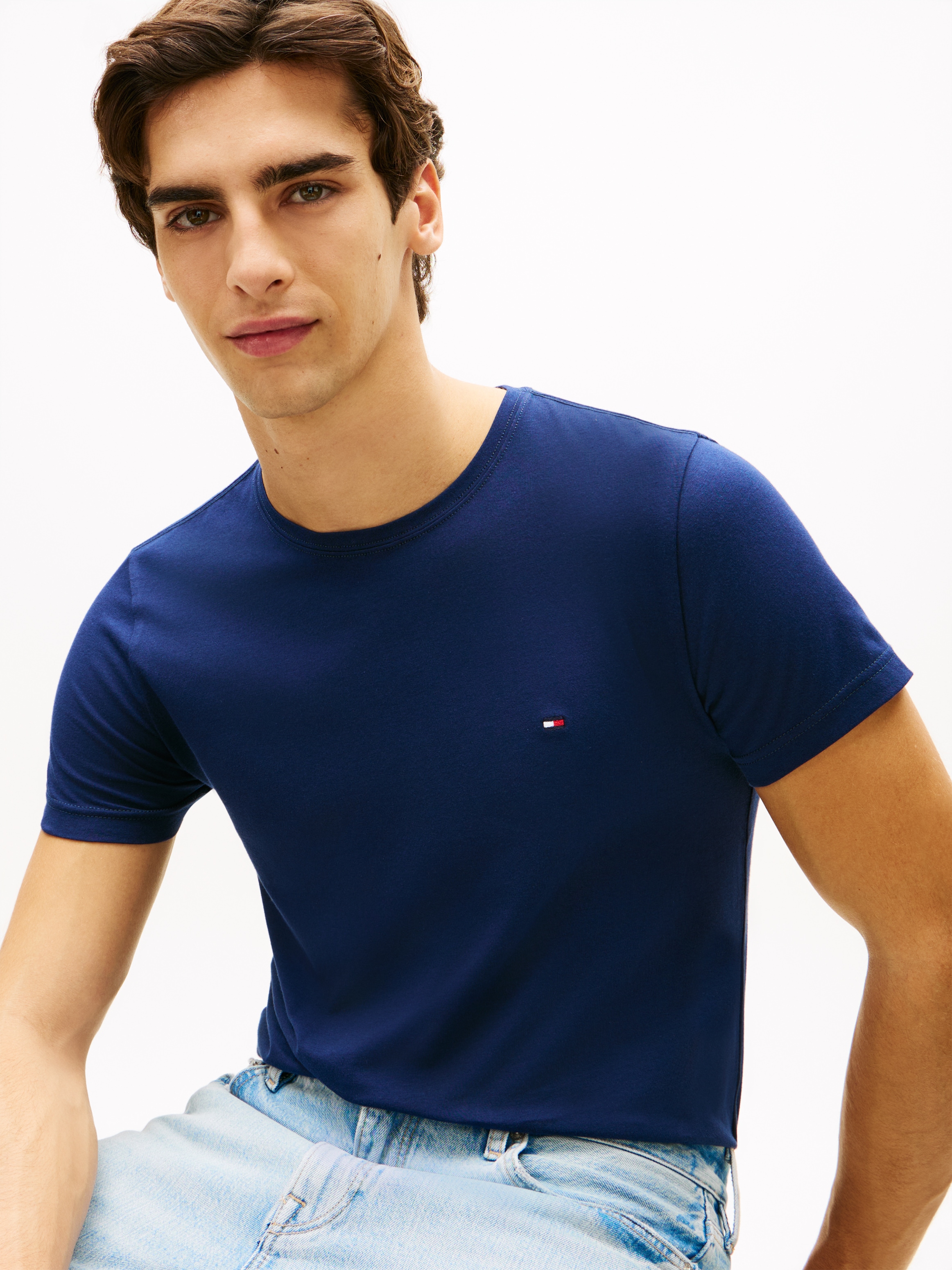 Tommy Hilfiger T-shirt »STRETCH SLIM FIT« unifarben, casual, slim fit, Baumwollmix, Rundhals