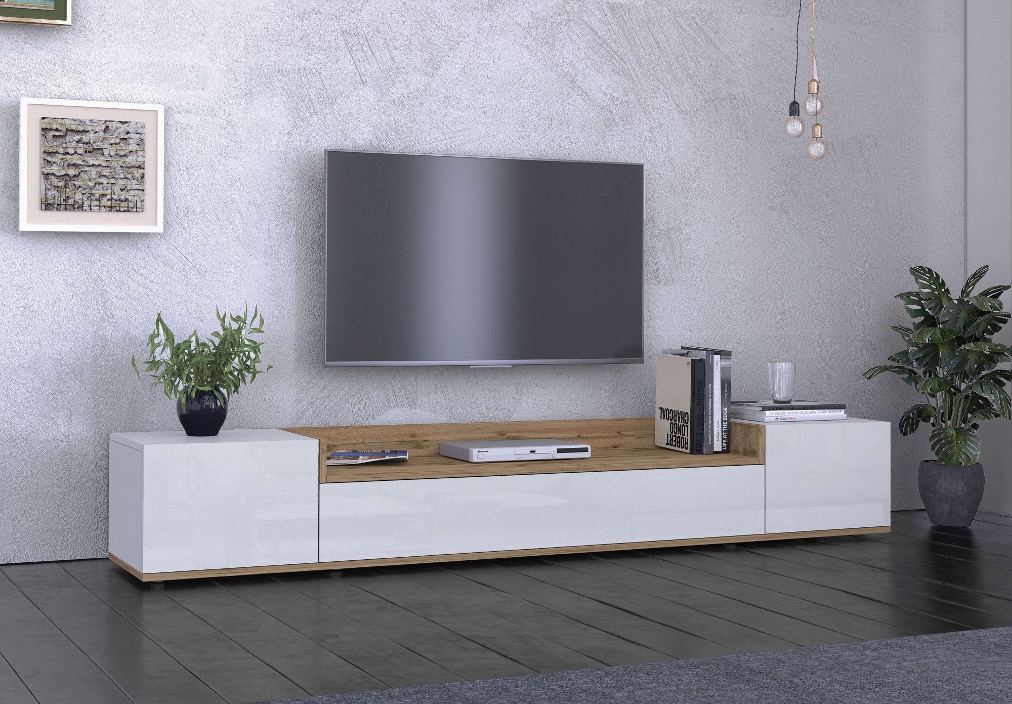 GOODproduct Table basse »BOLSENA,TV-Kommode, TV-Möbel,TV-Bank, 4 Fächer und offenes Ablagefach« 1 cuis tlg. Breite 200 cm,stehend/hängend,Fronten Hochglanz lackiert,Made in Italy