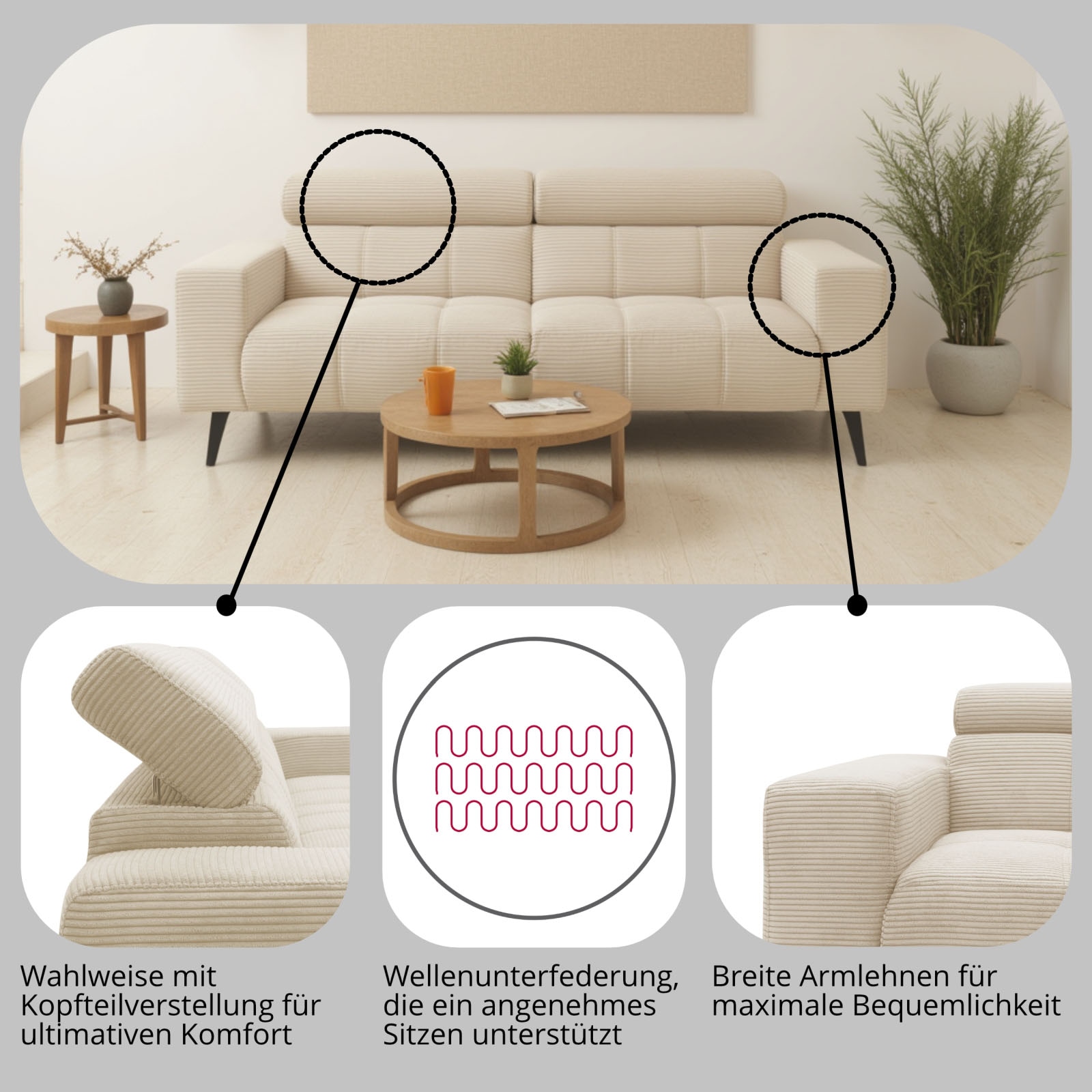 DOMO collection 2-places »Trento, mit Kufenfuss oder Einzelfuss« wahlweise mit Kopfteilverstellung und in zwei  Grössen erhältlich