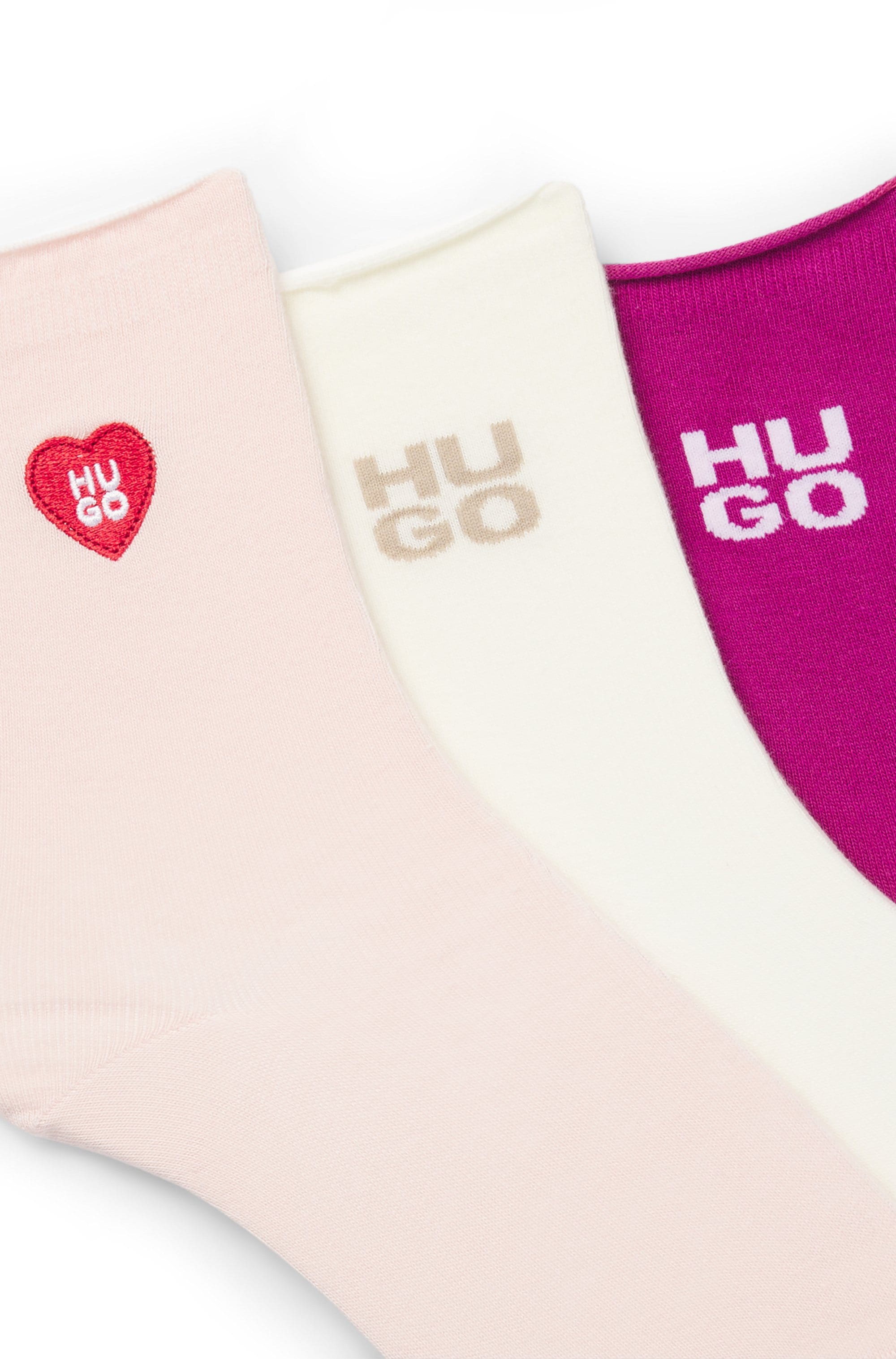 HUGO Underwear Chaussettes courtes »3P SH HEART CC W« mit Logo-Details, Verstärkung: Zehen- und Fersenpartie