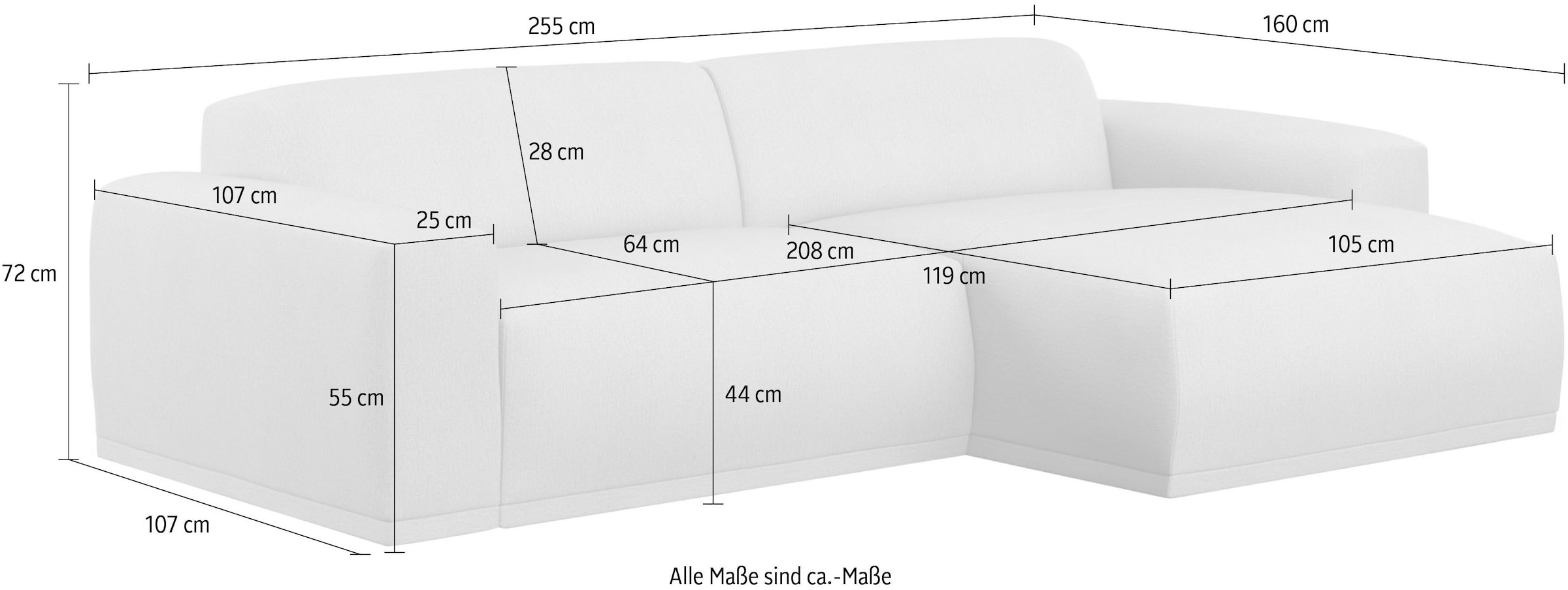 TRENDMANUFAKTUR Canapé d'angle »Braga, mit hochwertigem Kaltschaum, L-Form , Japandi-Design« Canapé moderne, sofa avec grand confort d’assise, 255/72/160 cm (L/H/P)