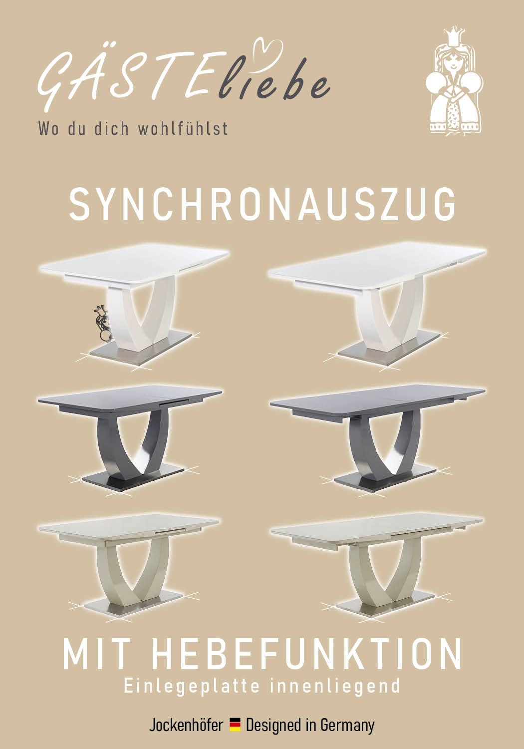 Jockenhöfer Gruppe Esstisch »Ulm, NEU in kaschmir« Hochglanz, mit Synchronauszug, Breite 160-200 cm