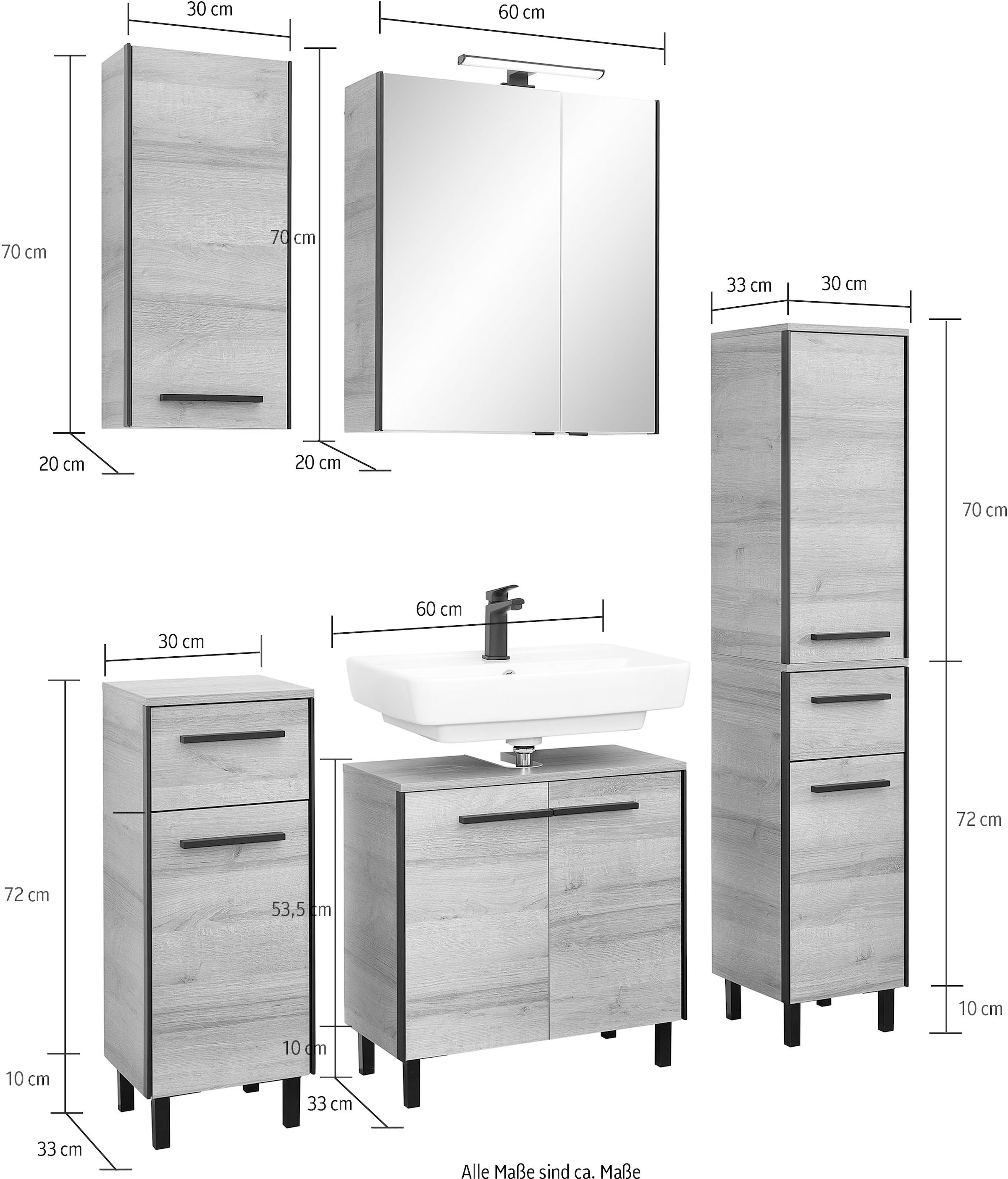 Saphir 1100000002199 »Quickset 395 5-teilig, Waschbeckenunterschrank mit LED-Spiegelschrank« 5 cuis tlg.