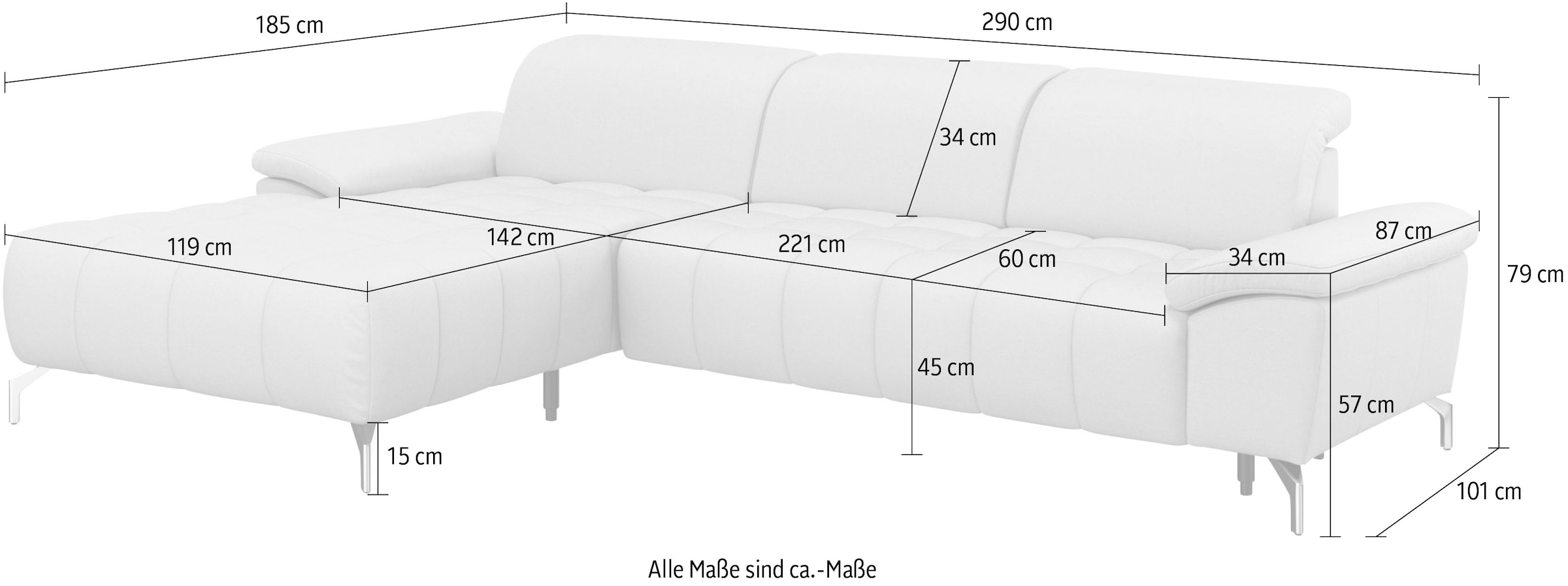 sit&more Canapé d'angle »Cool L-Form« wahlweise mit Kopfteilverstellung und Vorziehsitz, motorisch