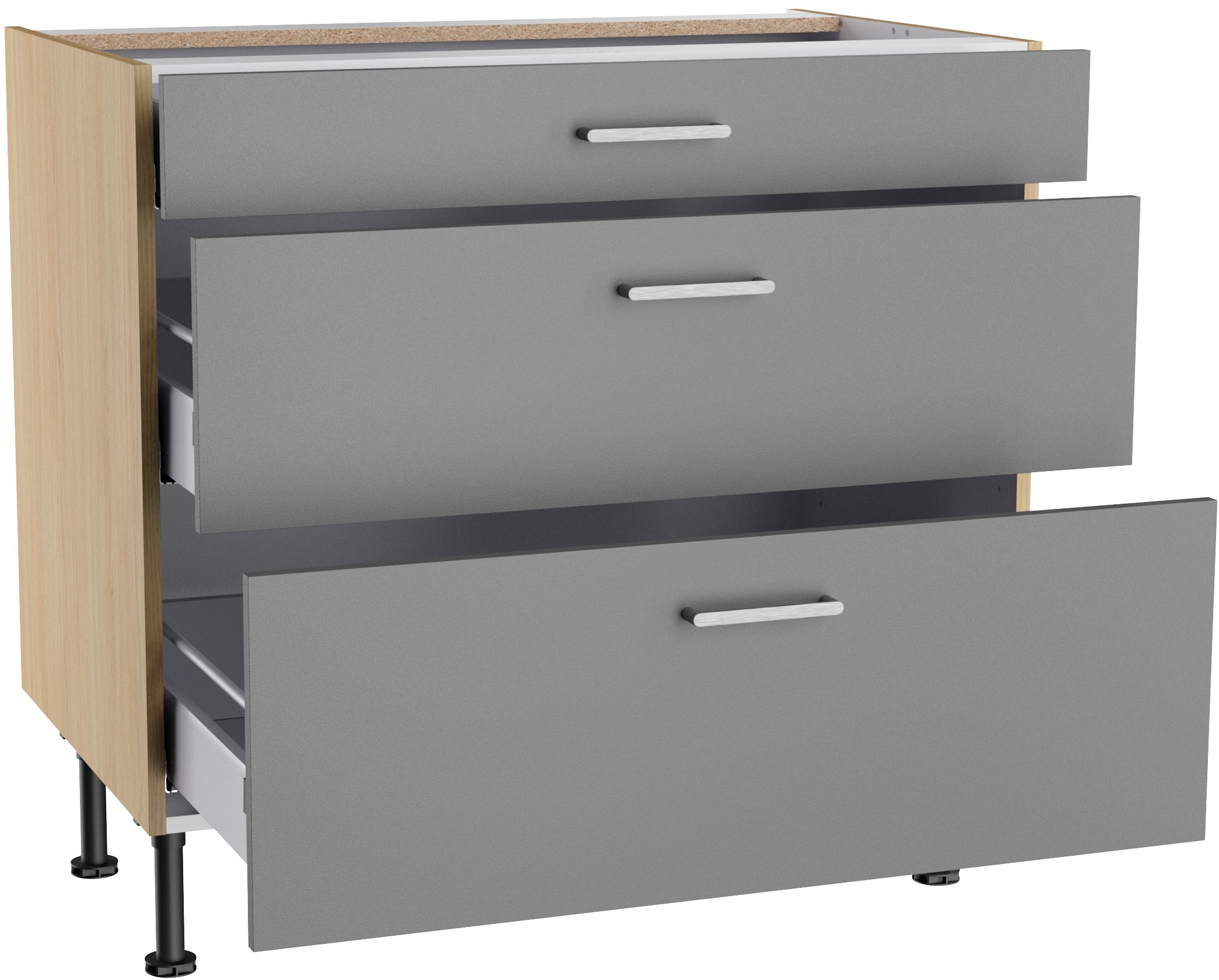 KOCHSTATION Unterschrank »KS-Lucy« Breite 90 cm, 1 Schubkasten, 2 Auszügen, Soft-Close, verstellbare Füsse