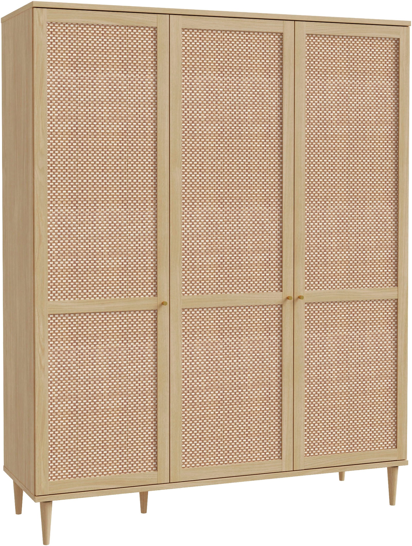GOODproduct Kleiderschrank »ELLIAN mit Rattan, Wiener Geflechtoptik und warmem Holzdekor« Boho-Stil, Metallgriffe, Made in EU, viel Stauraum, FSC®, Vintage