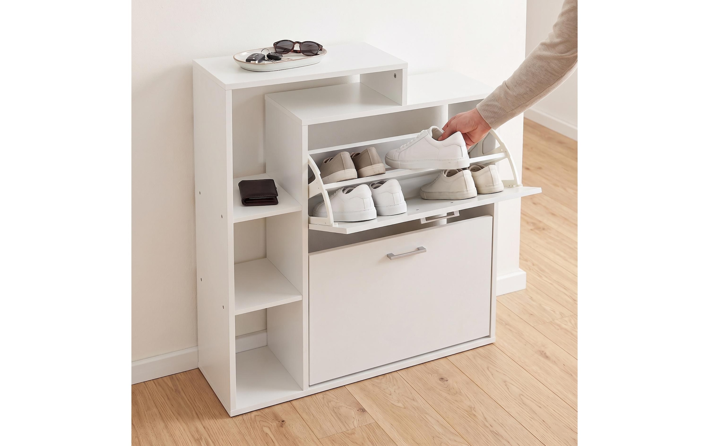 relaxdays Armoire à chaussures »Schuhkipper 80 x 90 cm, Silber/Weiss«