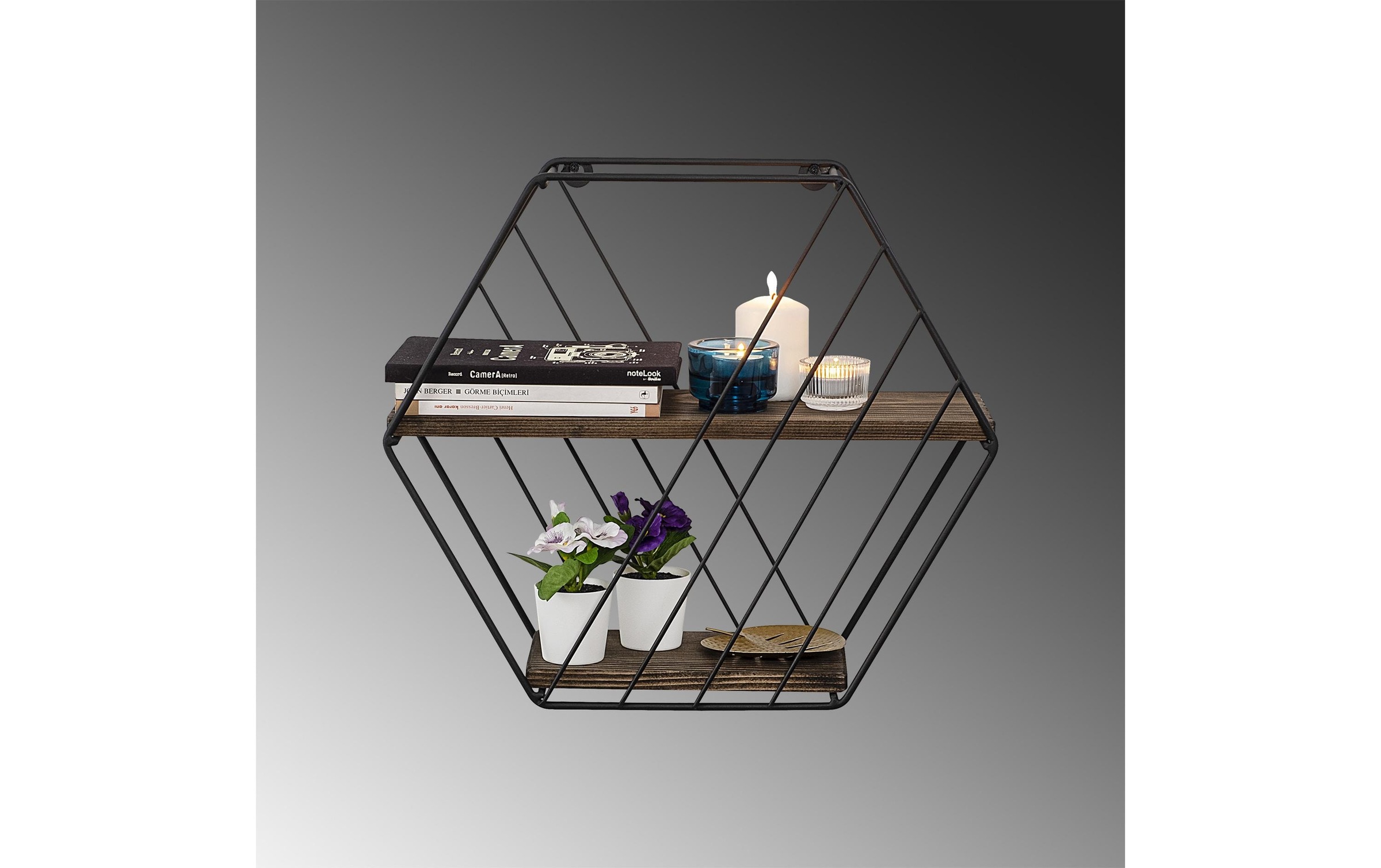 WOODY FASHION Wandregal »Liliales 44 x 40 x 15 cm, Schwarz/Walnuss«