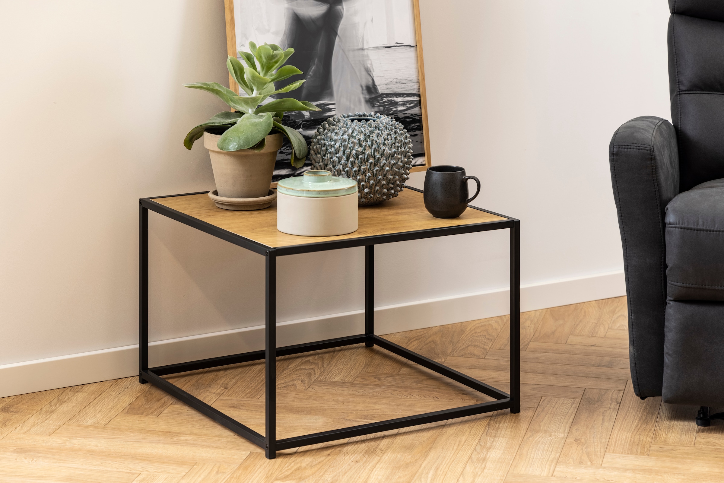 ACTONA GROUP Table basse structure métallique au look industriel moderne, carrée, largeur 60 cm