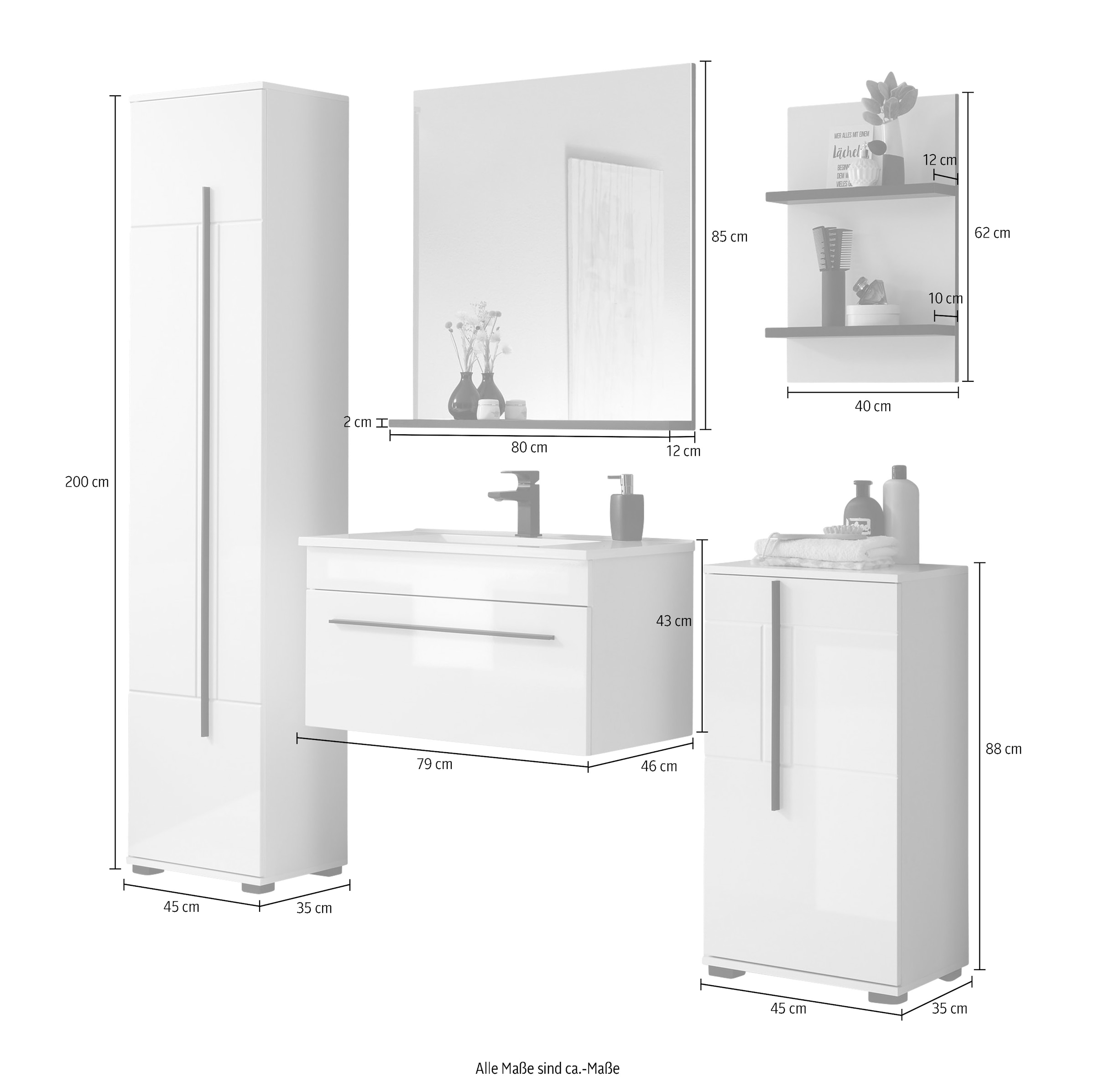 INOSIGN Badmöbel-Set »Cantara, Bad im modernen Design, 5-teiliges Badezimmer« Set, 5 Stk. tlg.