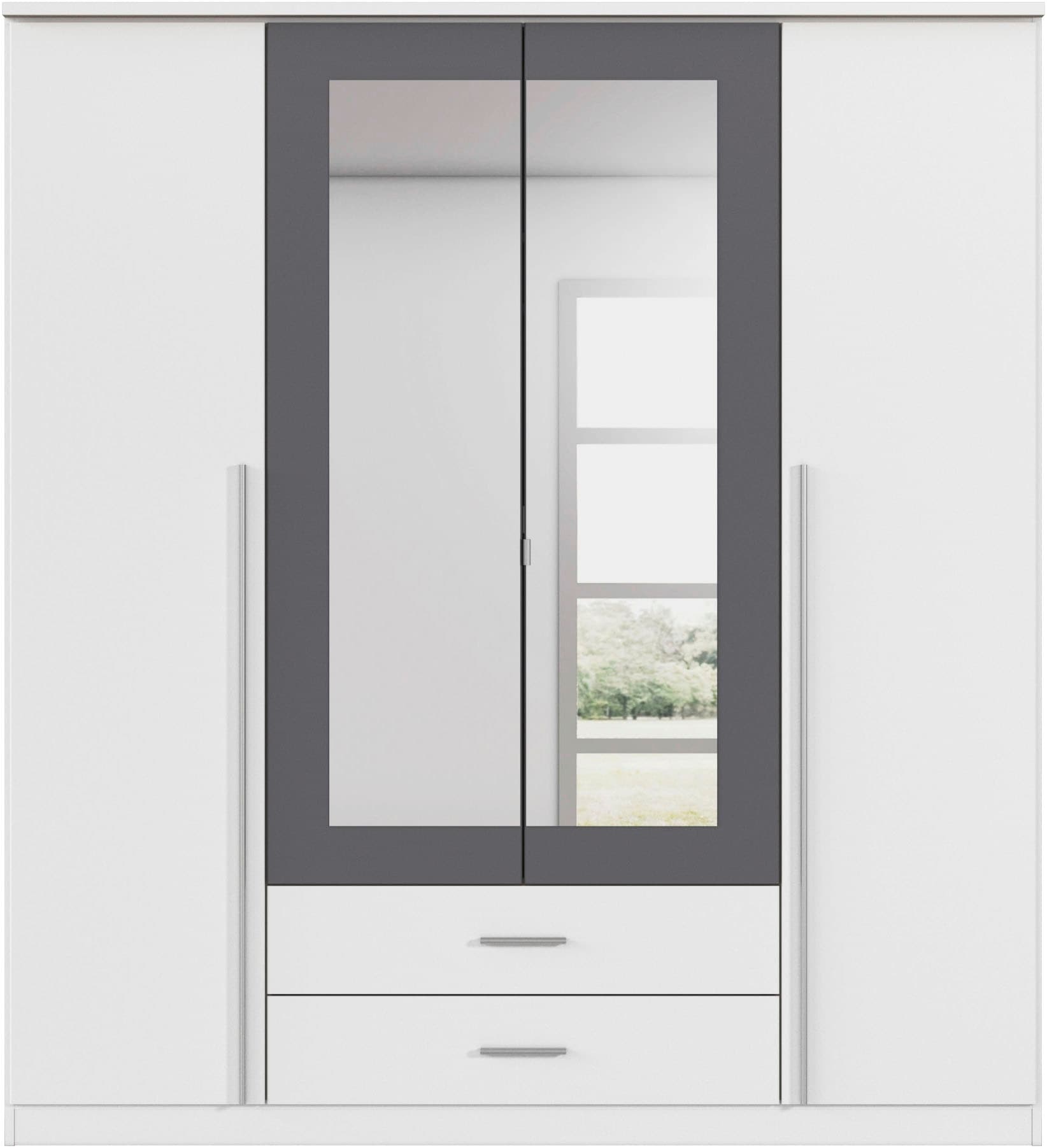 rauch Armoires à vêtements »Kleiderschrank Schrank Garderobe Wäscheschrank Ankleide KREFELD« Breiten: 136/181 cm, Höhe: 199 cm,  farblich abgesetzte Spiegelumrandung, Griffstangen MADE IN GERMANY
